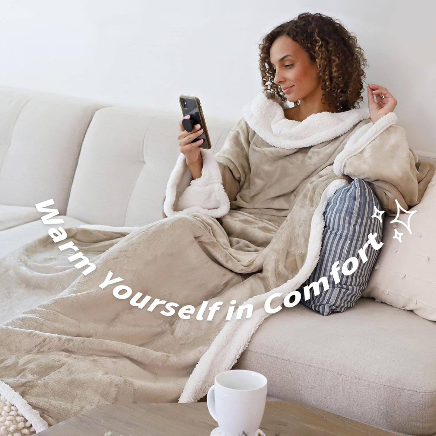 Sherpa Wearable Blanket with Sleeves Arms for Women and Men