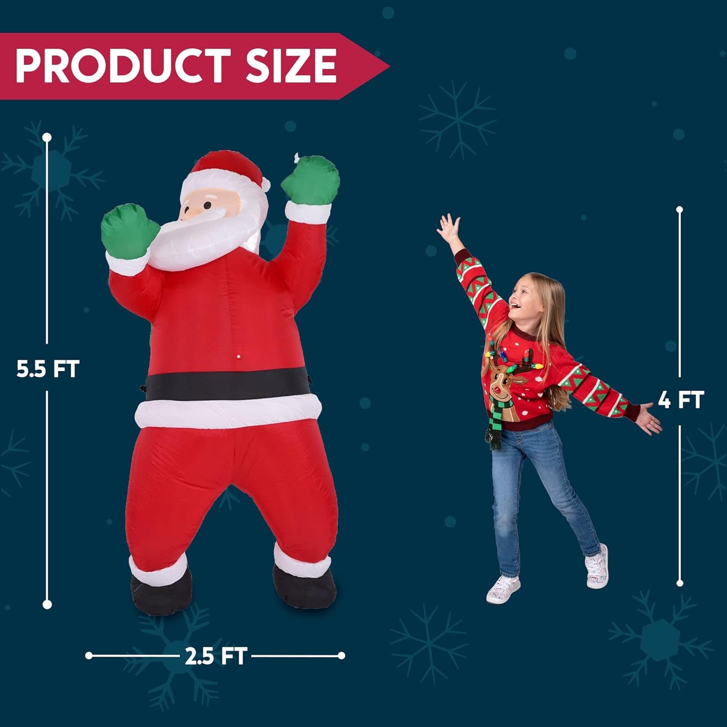 5.5FT Inflatable Hanging Santa with Gift Bag & LED Lights