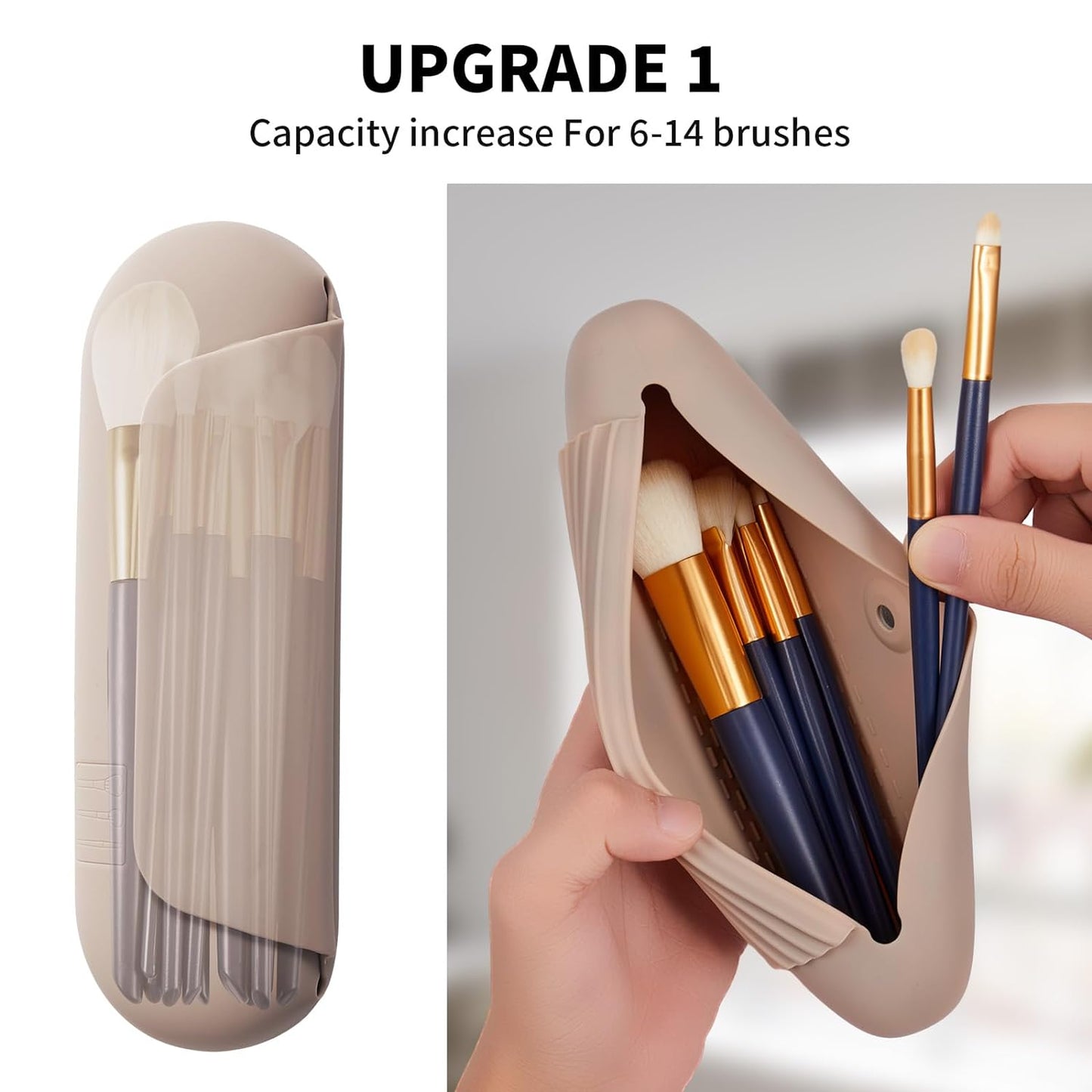 Silicone Makeup Brush Holder Travel Cosmetic Bag Walnut