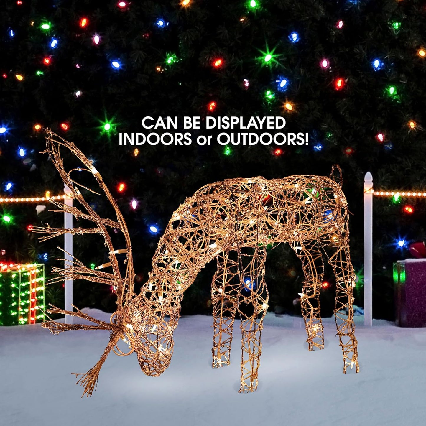 24" Outdoor Rattan Grazing Reindeer with Twinkling White Lights! π¦β¨