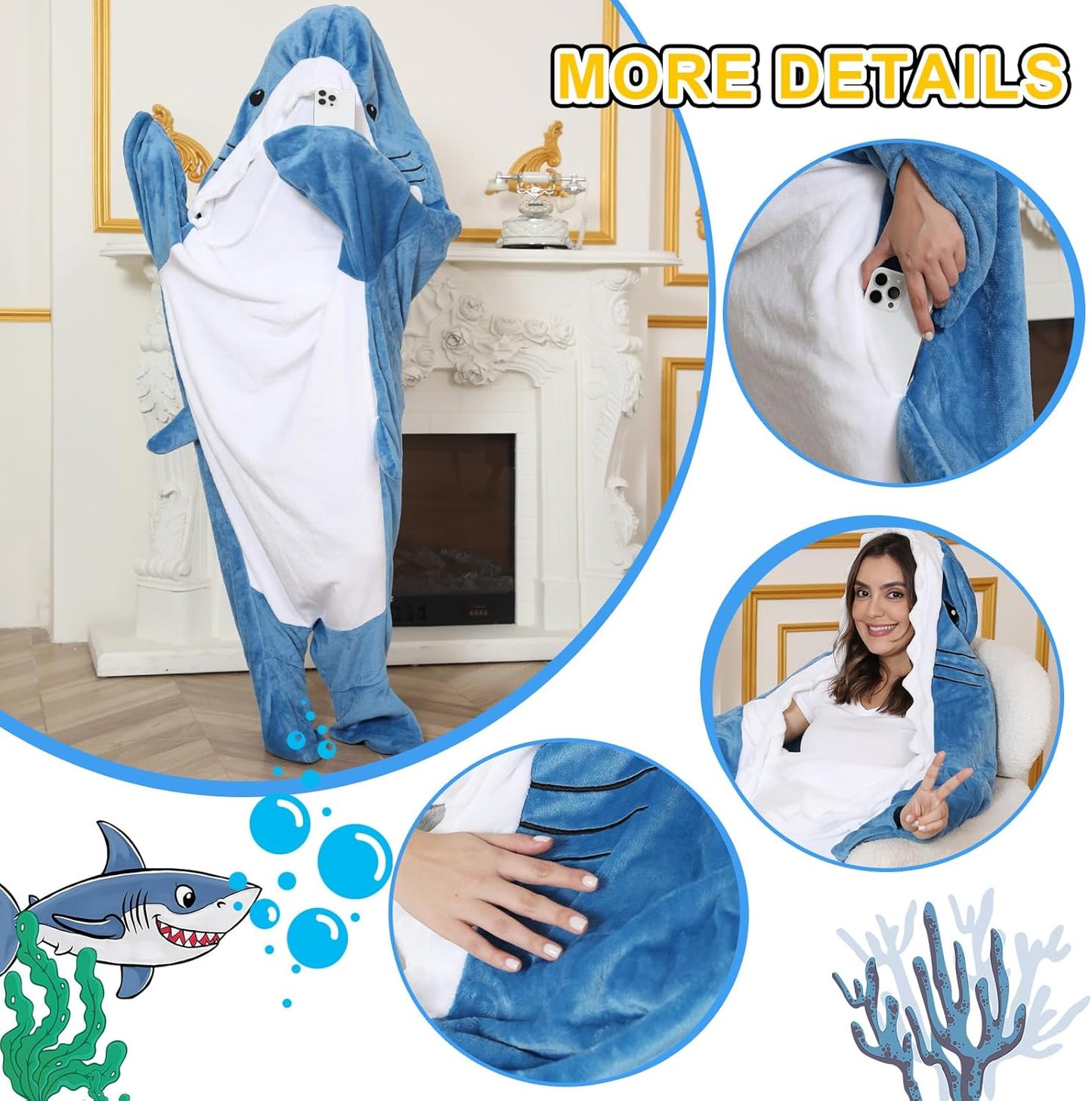 Shark Blanket Adult Kid Hoodie Onesie