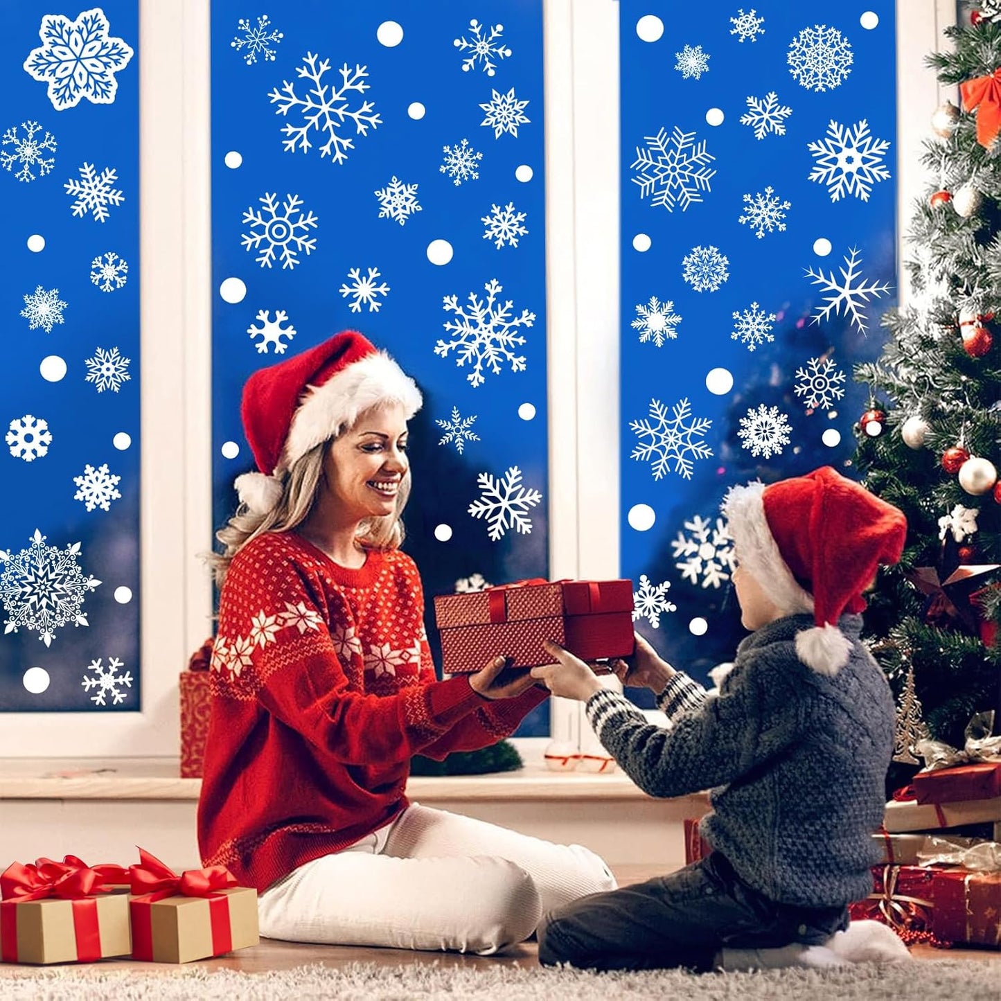 Christmas Snowflake Window Clings Stickers 9 Sheets 284 Pcs