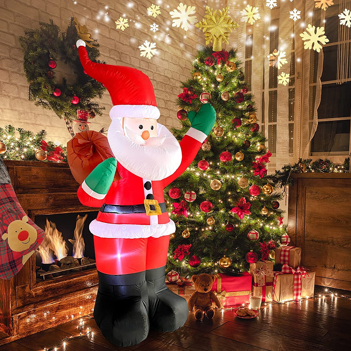 "6FT Inflatable Santa with Gifts – LED Lit Christmas Yard Decoration for Holidays & Parties"