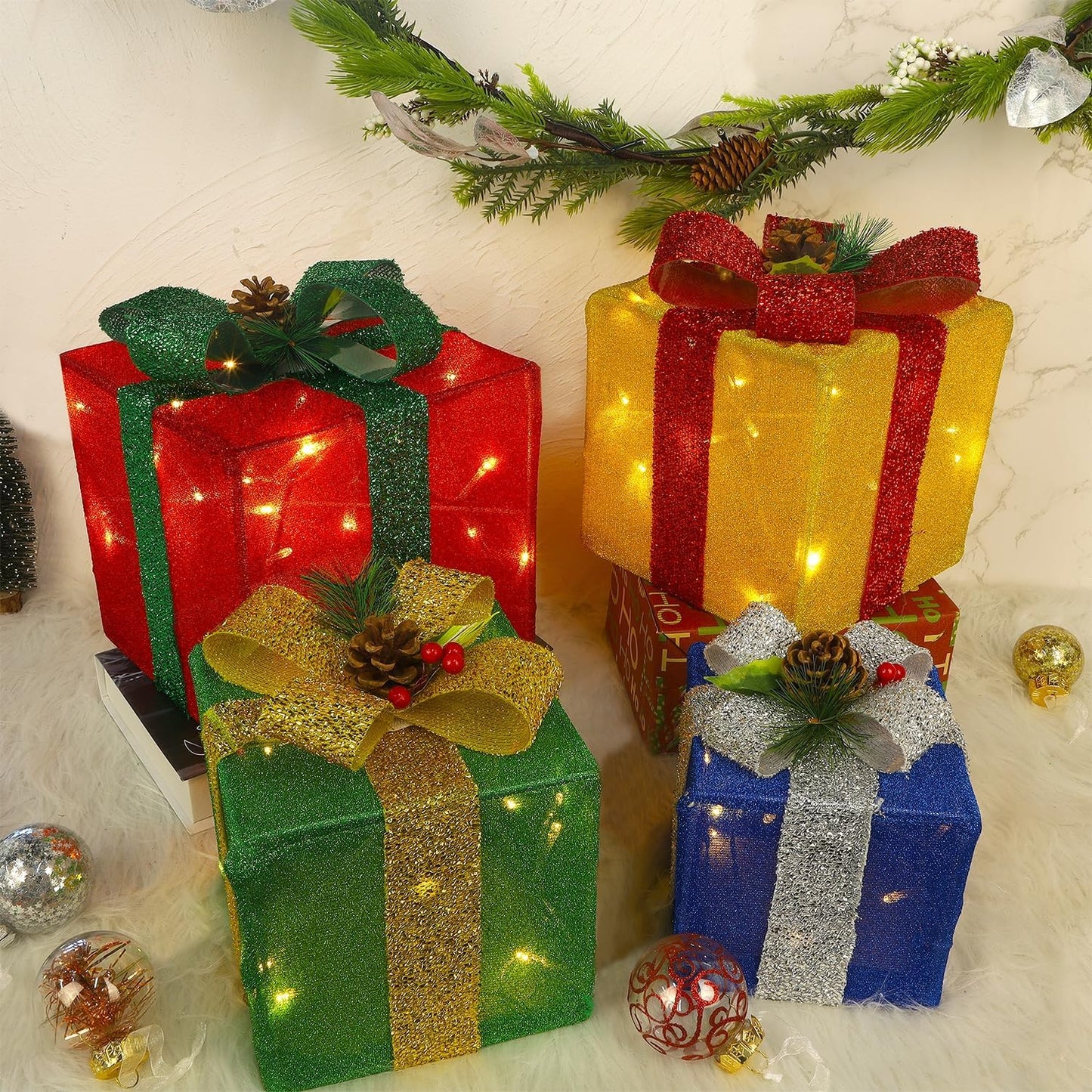 Lighted Christmas Gift Boxes Set of 4