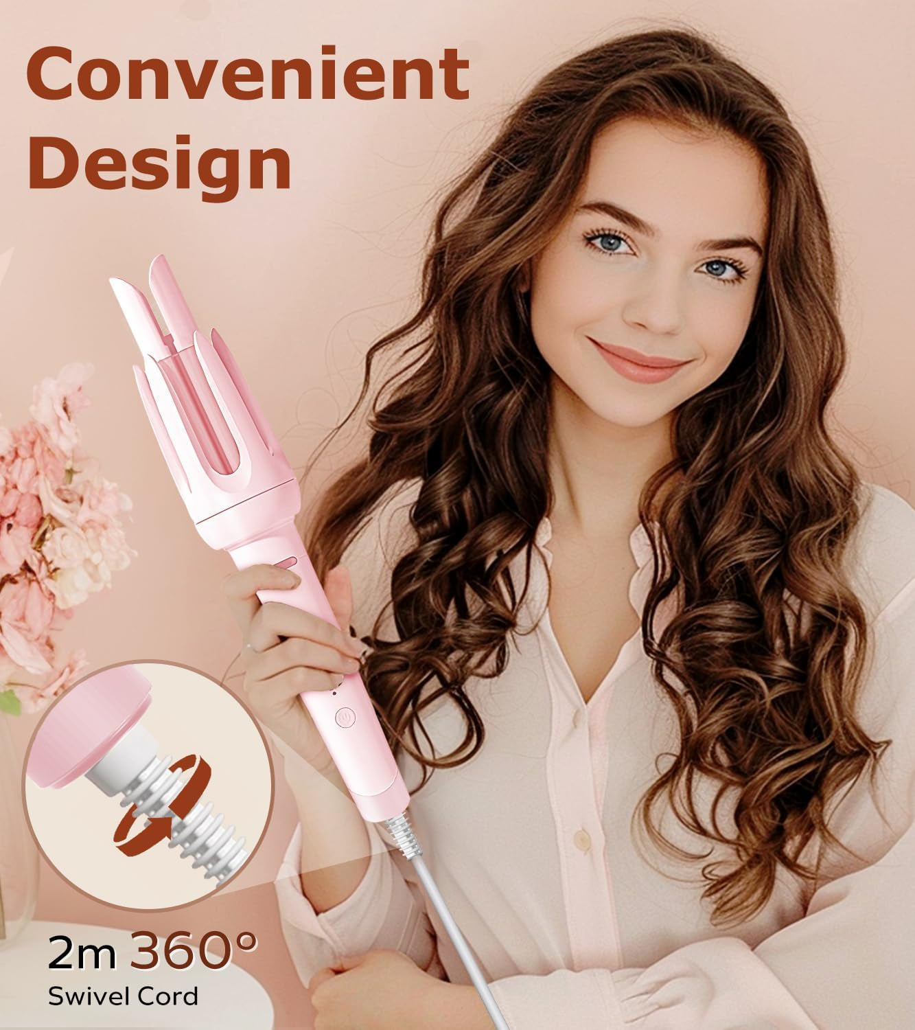 Auto Hair Curler, 4 Temps & 3 Timer Pink