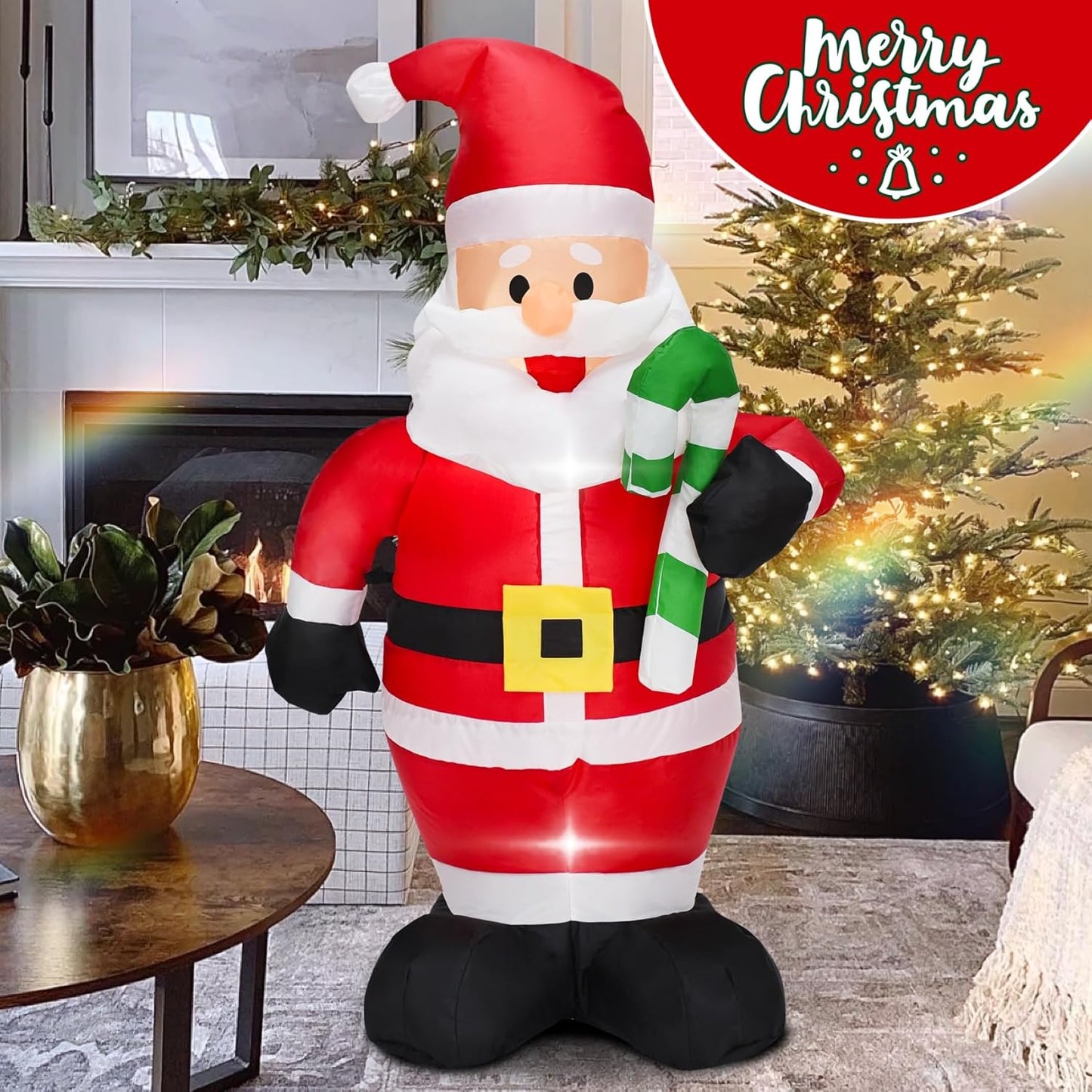 4FT Cute Christmas Inflatable Santa Claus with Build-In LED Lights