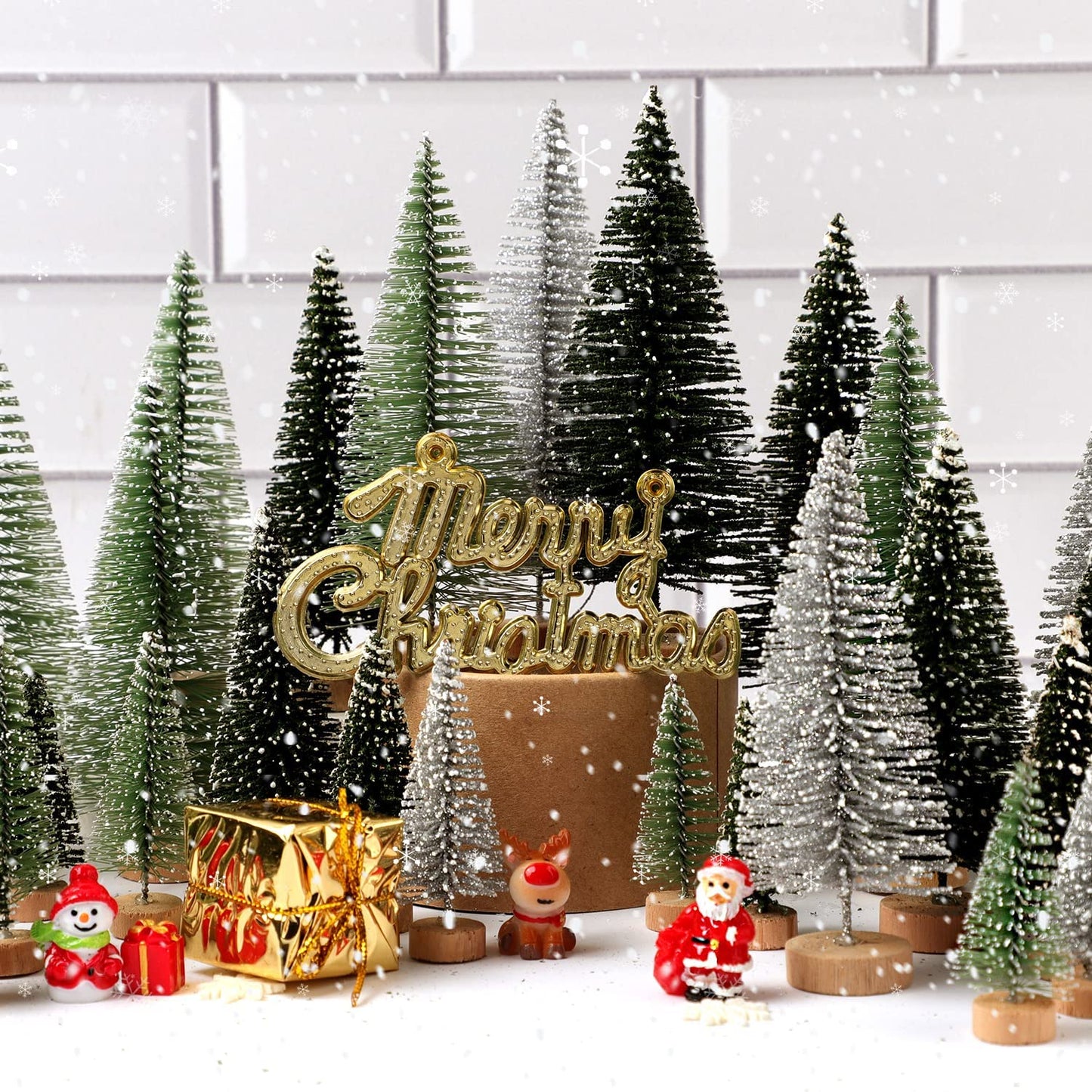 Mini Artificial Christmas Trees with Wooden Base