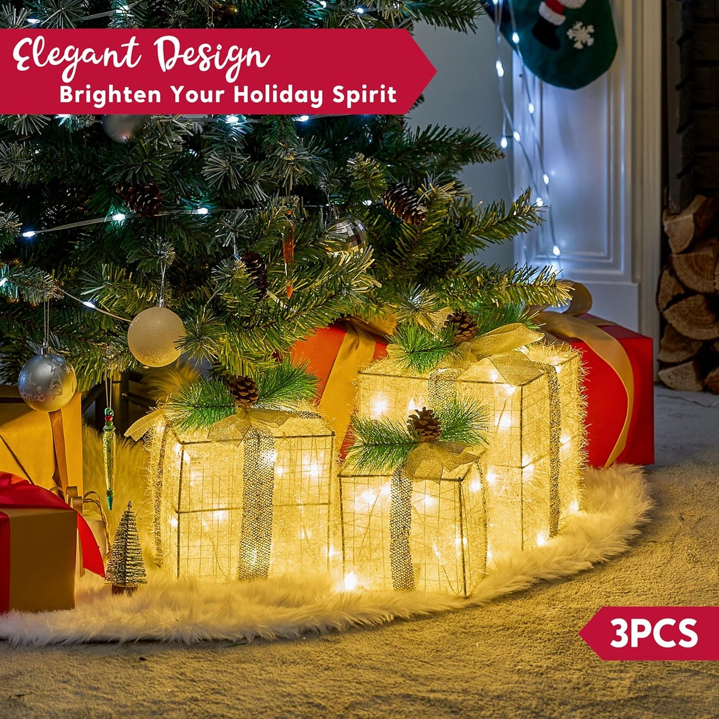60 LED Christmas Gift Boxes Set of 3