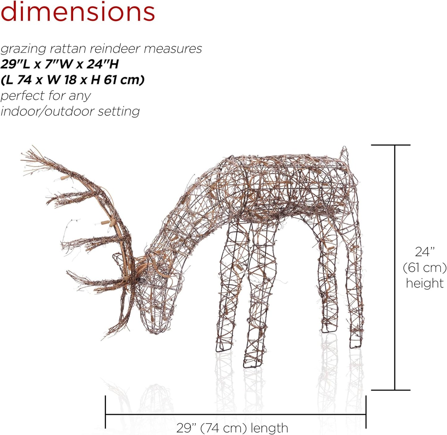 24" Outdoor Rattan Grazing Reindeer with Twinkling White Lights! π¦β¨