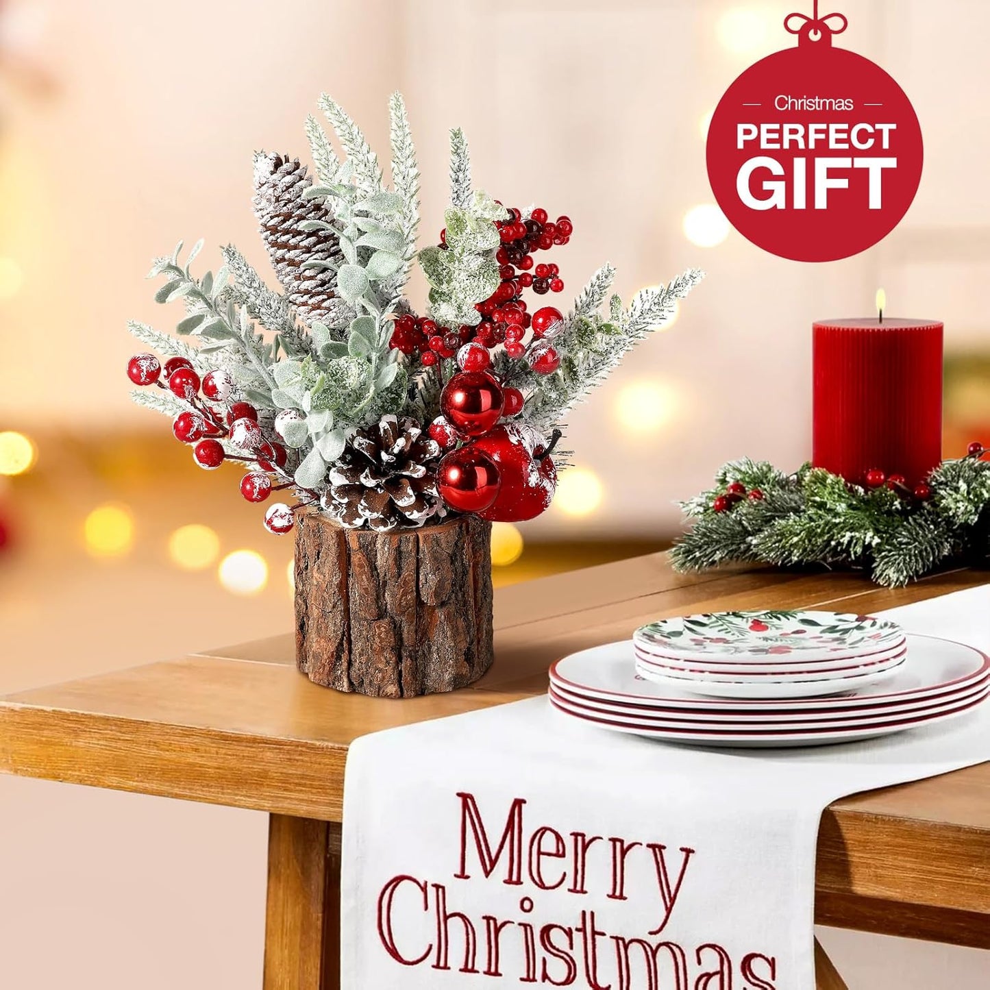 Small Tabletop Christmas Tree with Ornaments