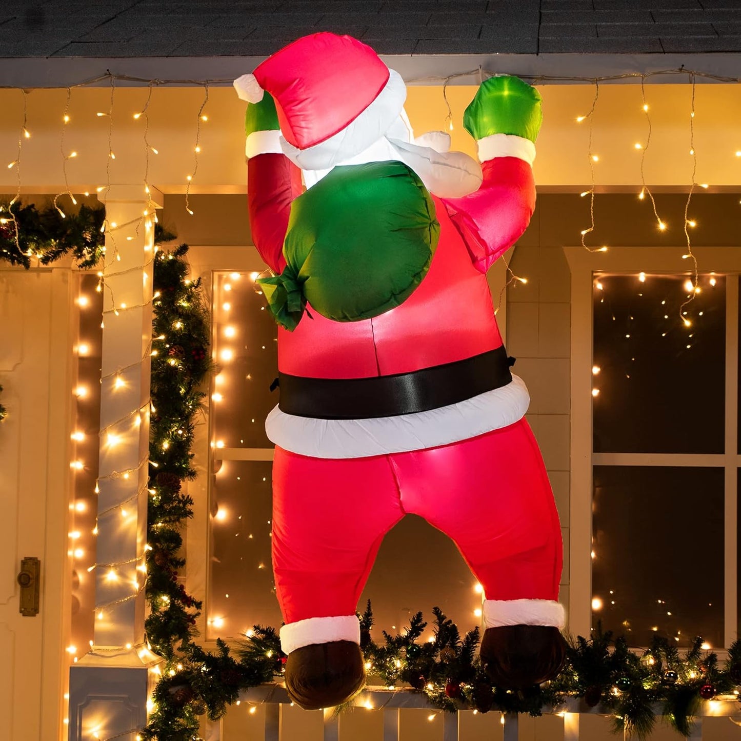 5.5FT Inflatable Hanging Santa with Gift Bag & LED Lights