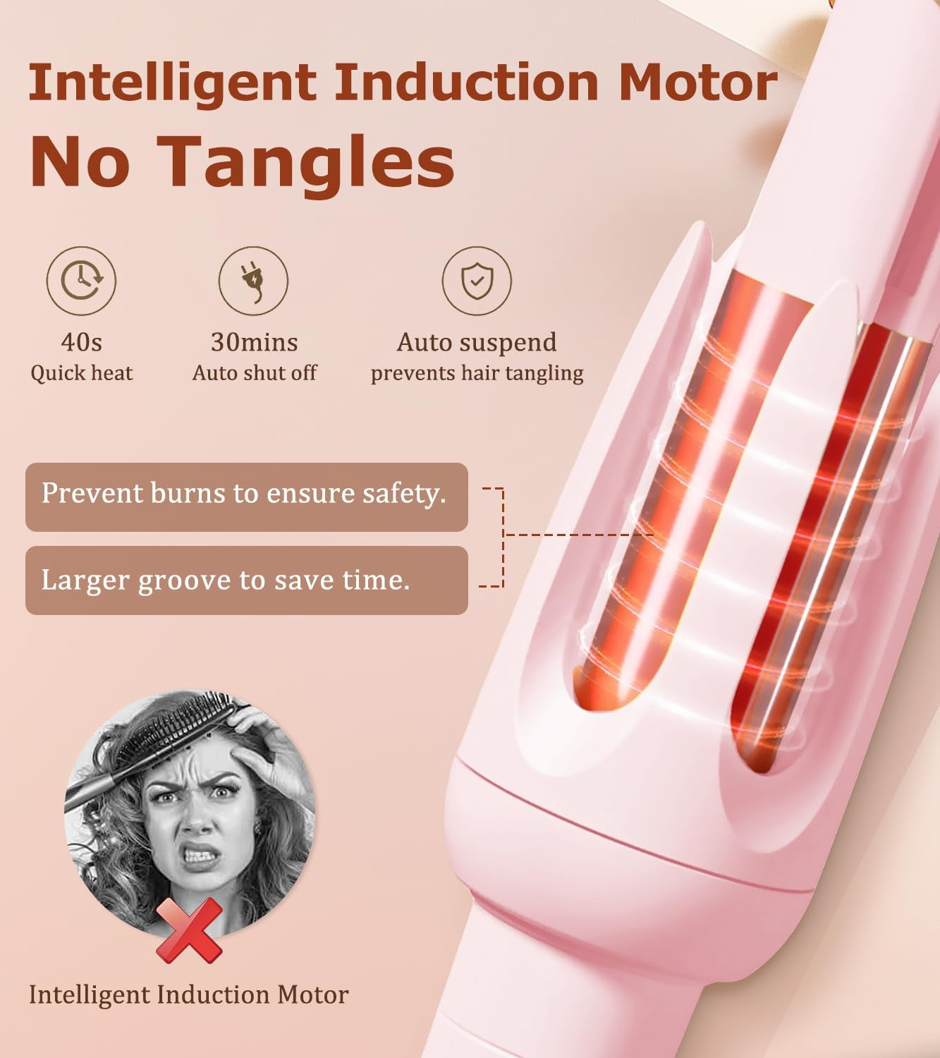 Auto Hair Curler, 4 Temps & 3 Timer Pink