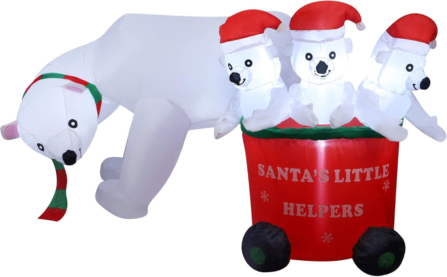 "7FT Inflatable Polar Bear with Santa Hat & Cubs"