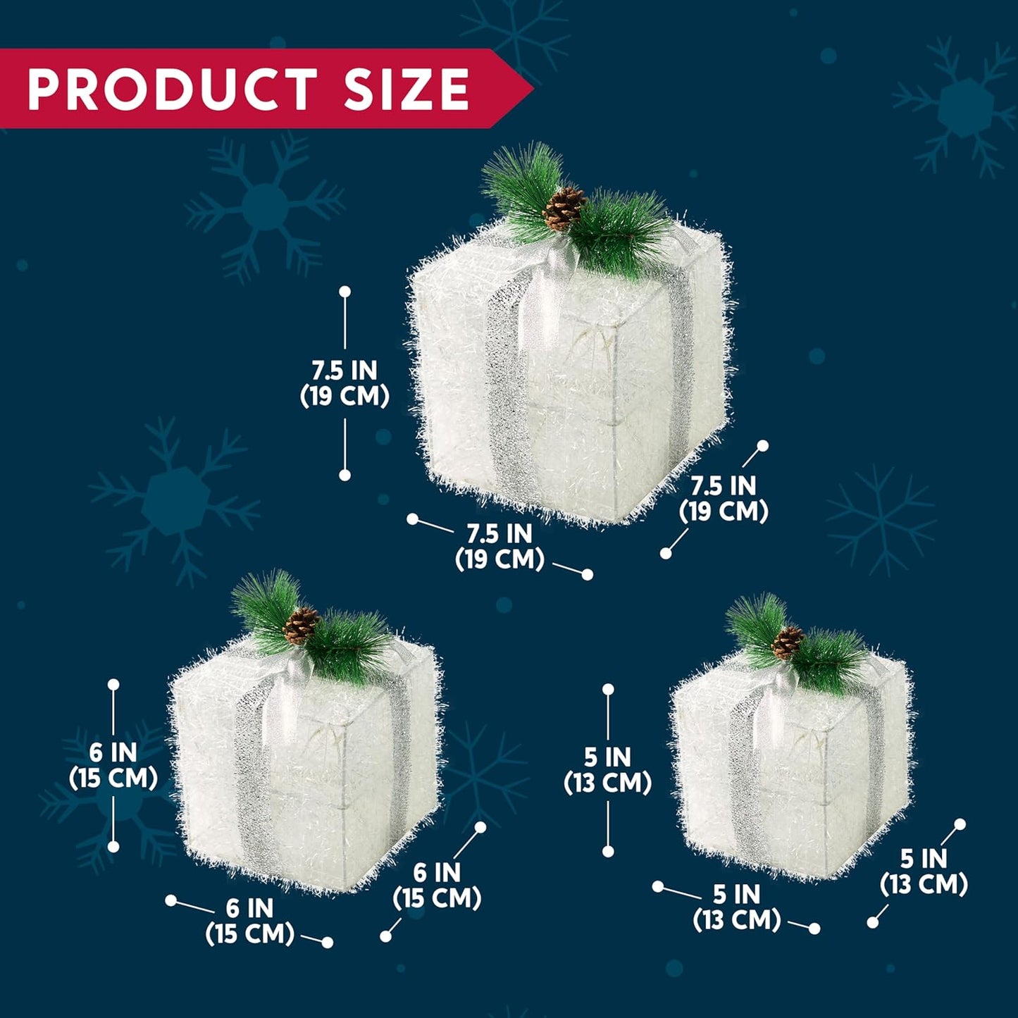 60 LED Christmas Gift Boxes Set of 3
