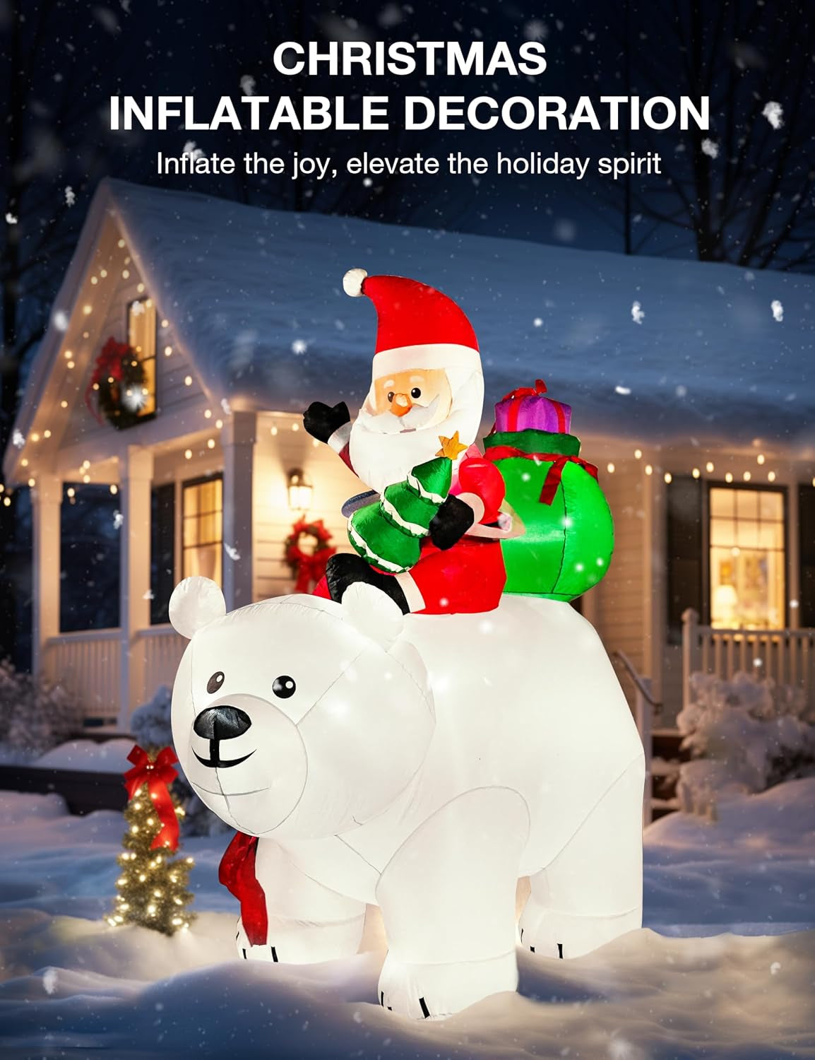 "6FT Santa on Polar Bear Inflatable with LED Lights β Perfect Christmas Yard Decoration"