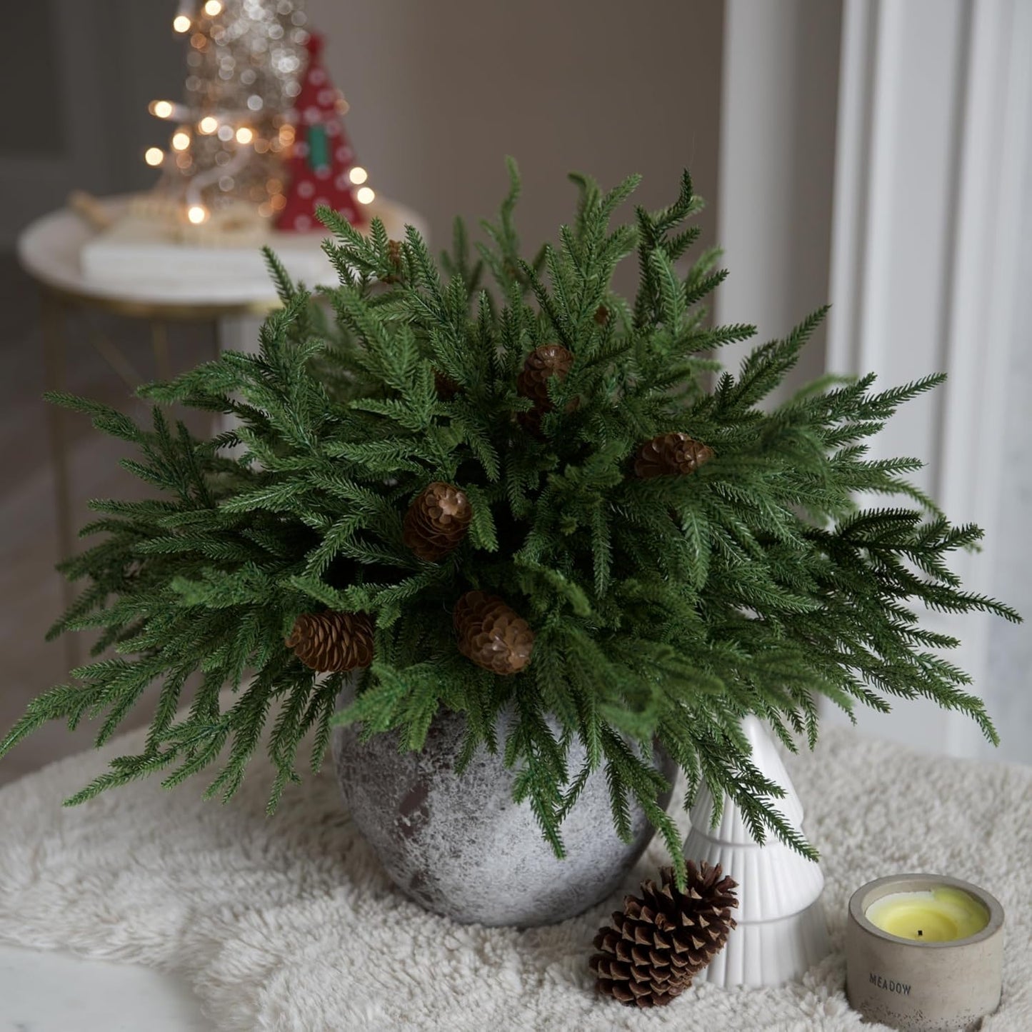 Artificial Christmas Norfolk Pine Stems Branches for Vases,12 Bundles