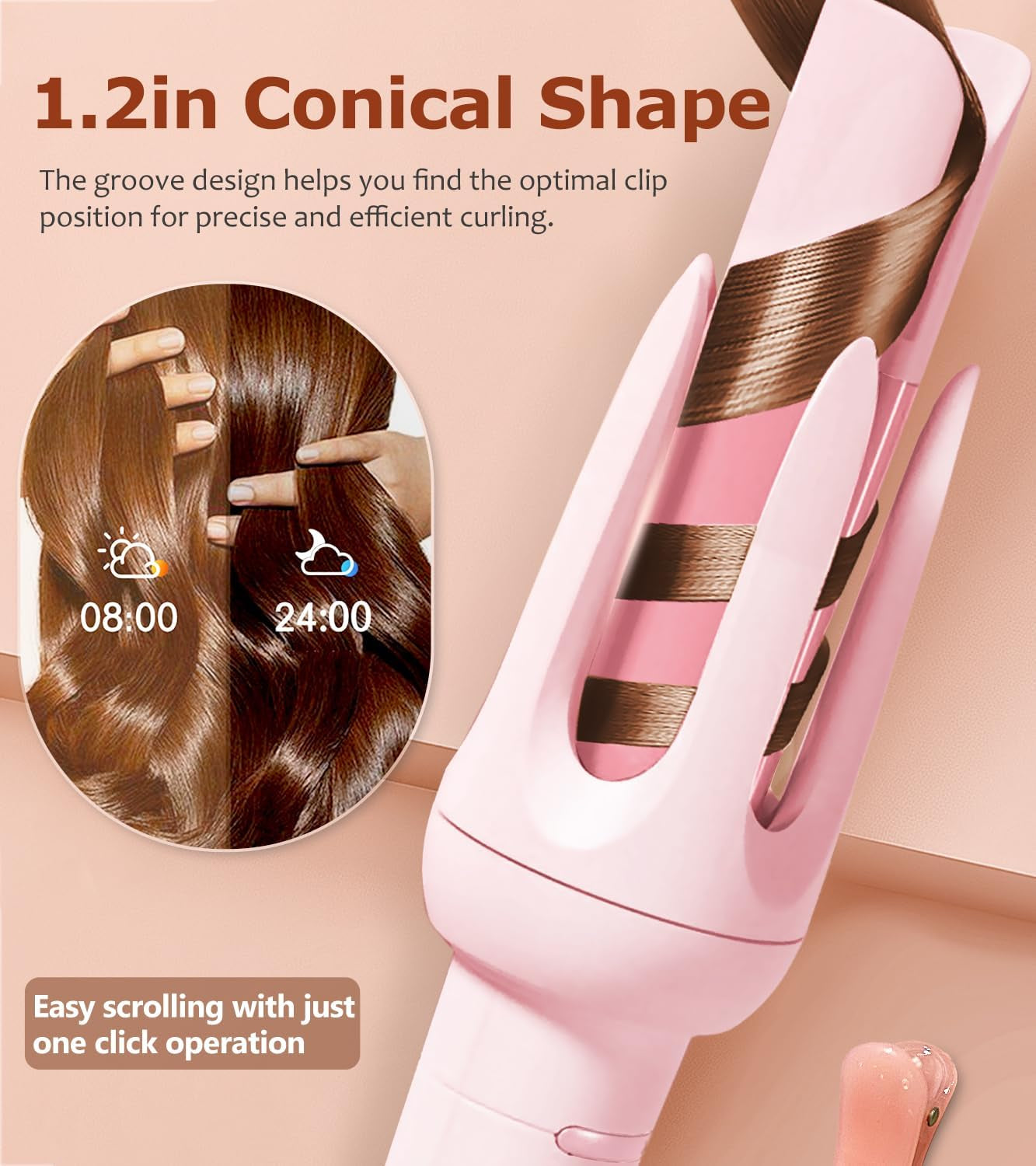 Auto Hair Curler, 4 Temps & 3 Timer Pink