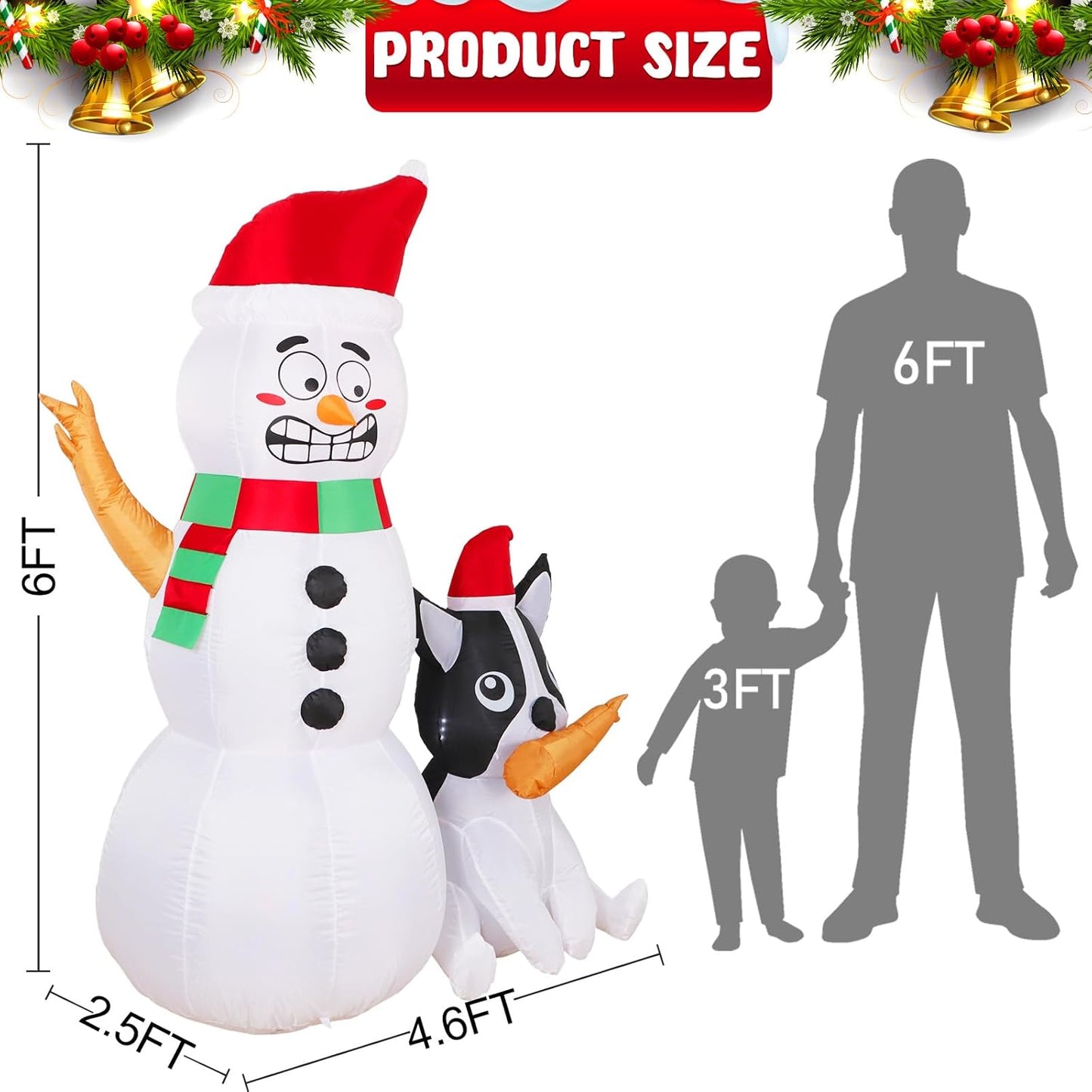 6FT Inflatable Snowman with Dog & Rotating LED Lights
