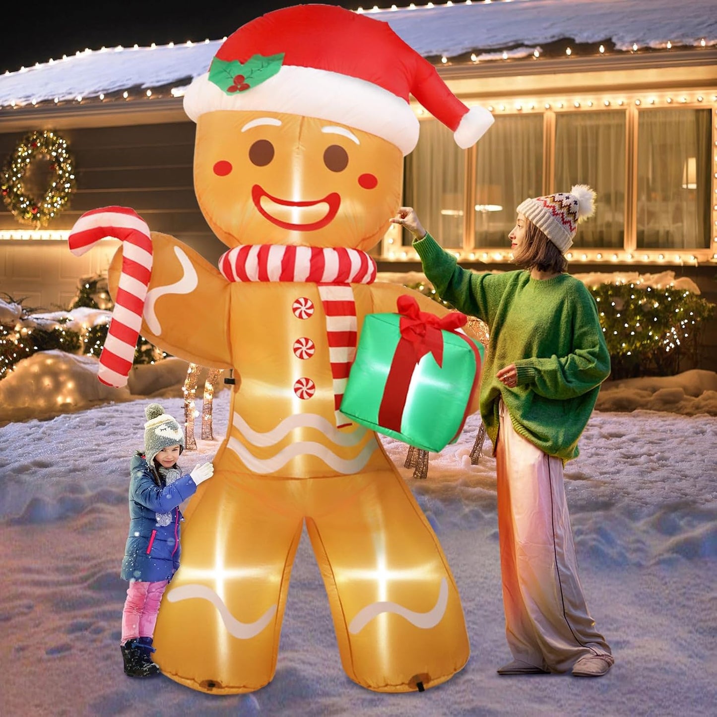 "8FT Gingerbread Man Inflatable with LED Lights β Perfect Christmas Yard Decoration"