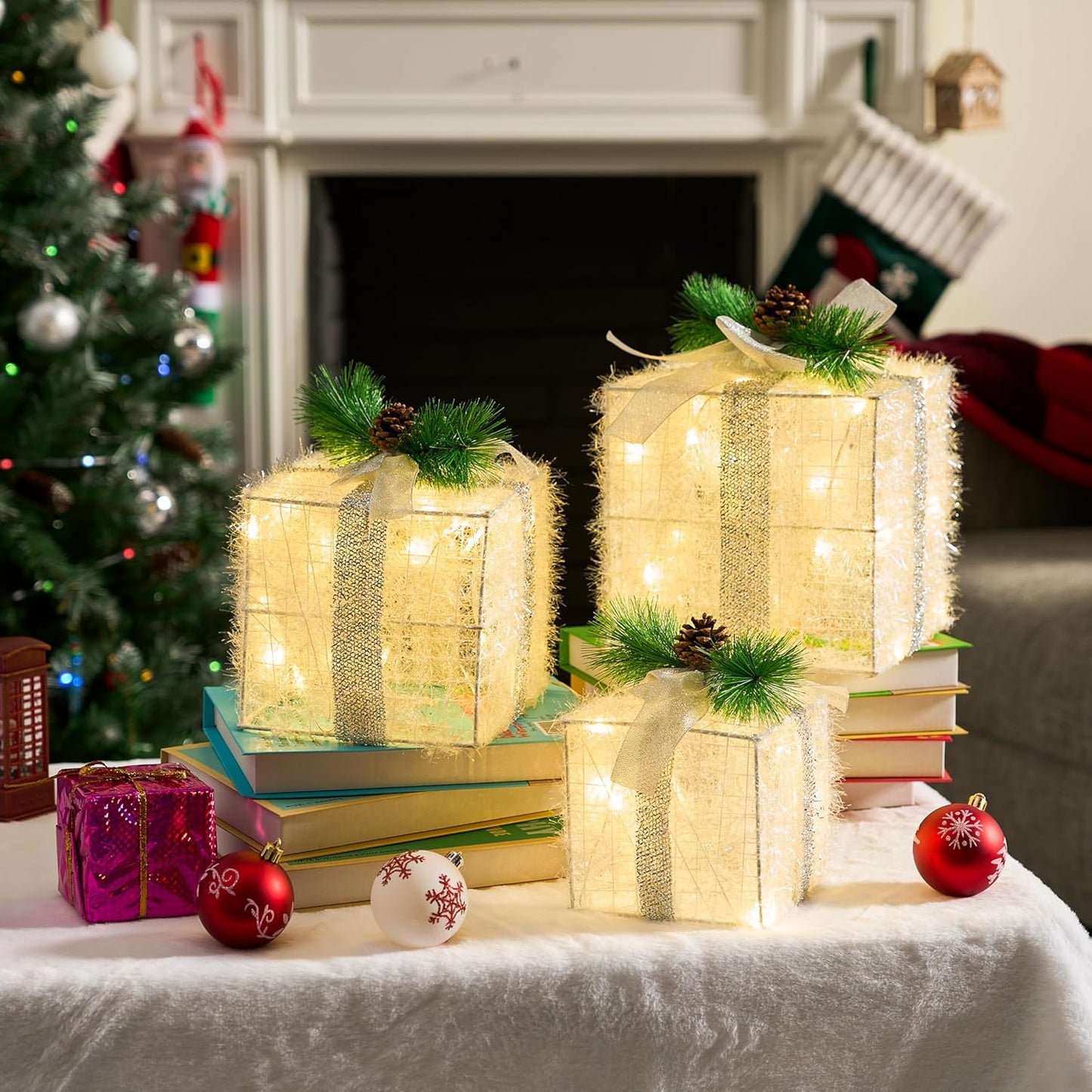 60 LED Christmas Gift Boxes Set of 3