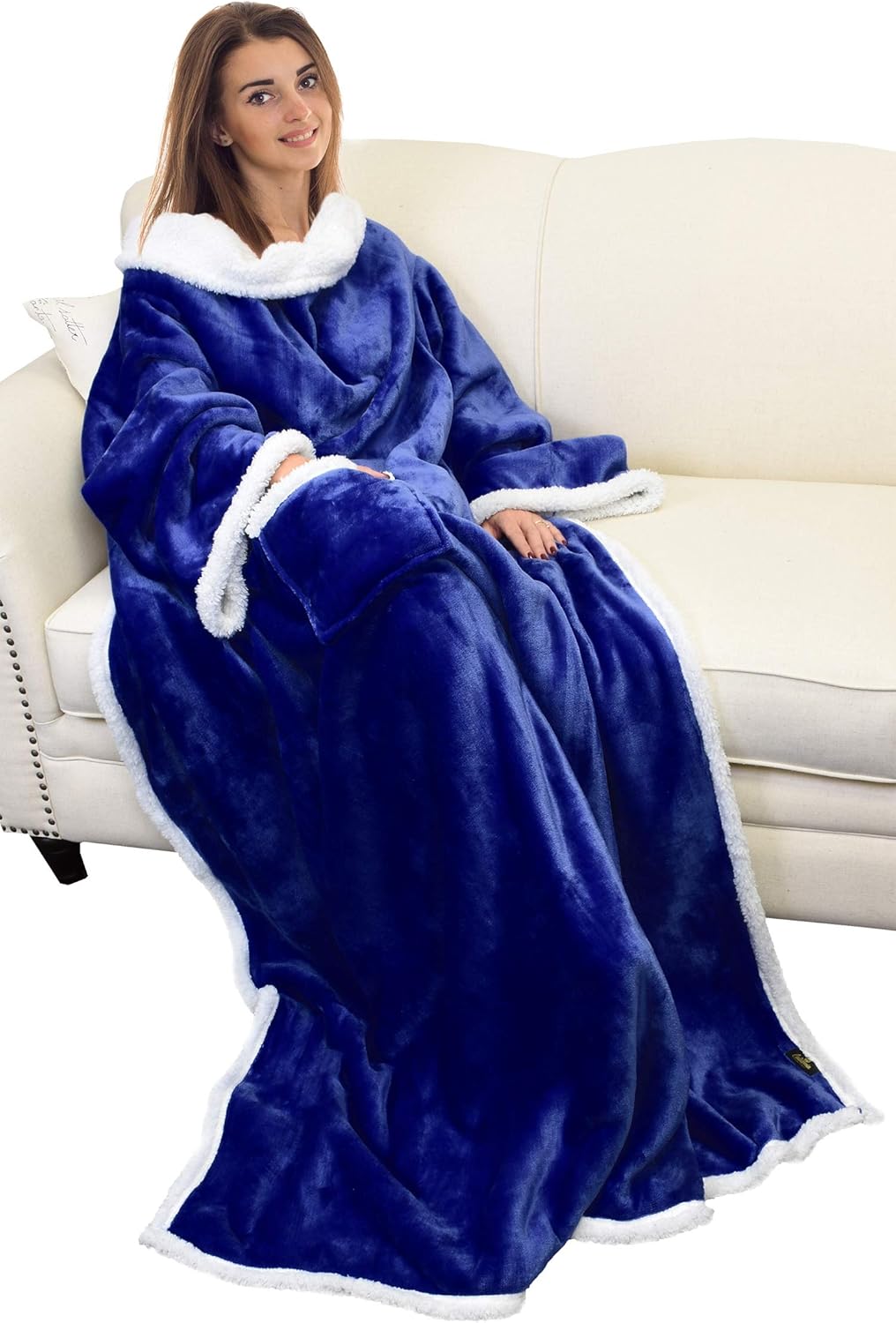 Sherpa Wearable Blanket with Sleeves Arms for Women and Men