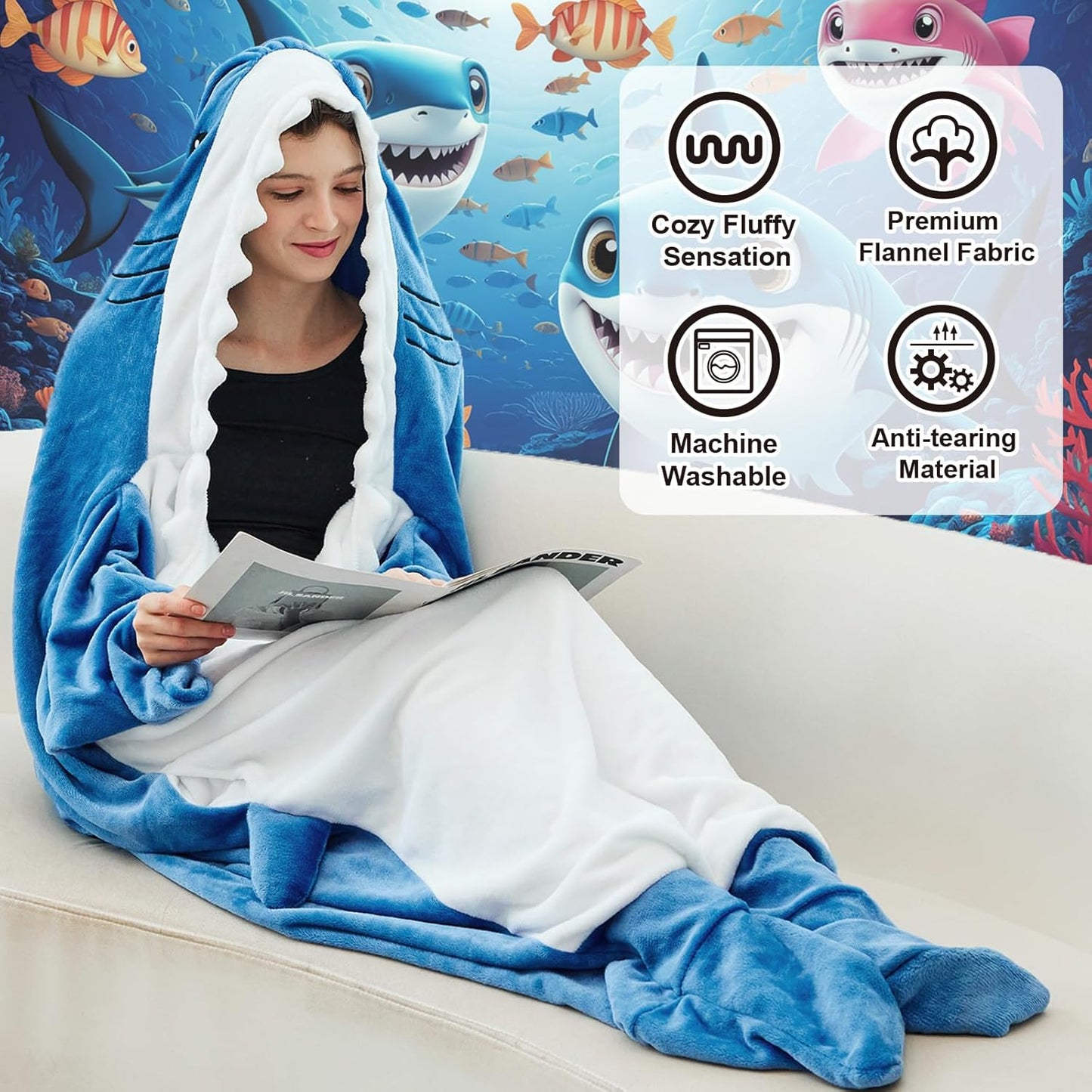 Shark Blanket Adult Kid Hoodie Onesie