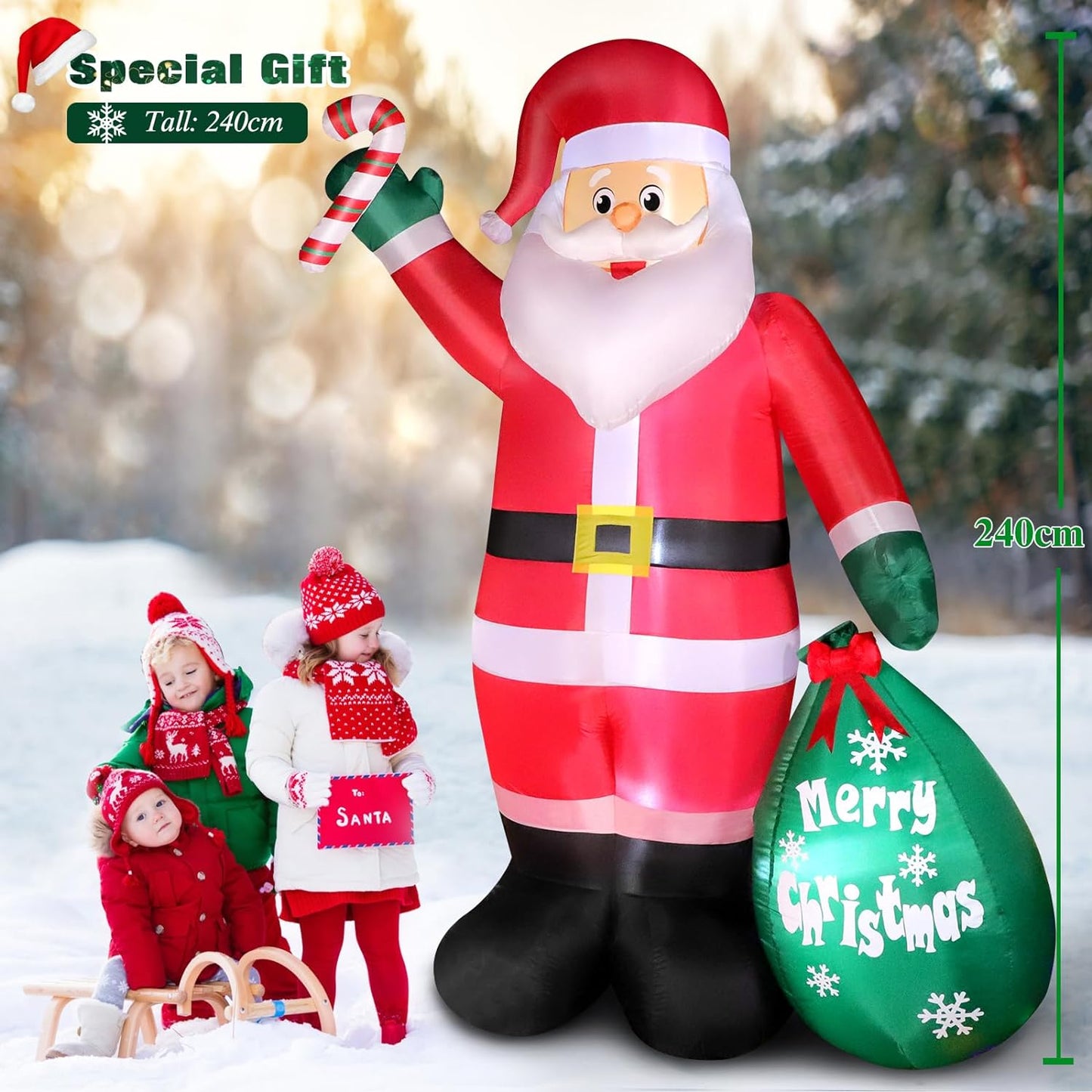 8 FT Christmas Inflatable Santa Claus with Candy and Big Gift Bag