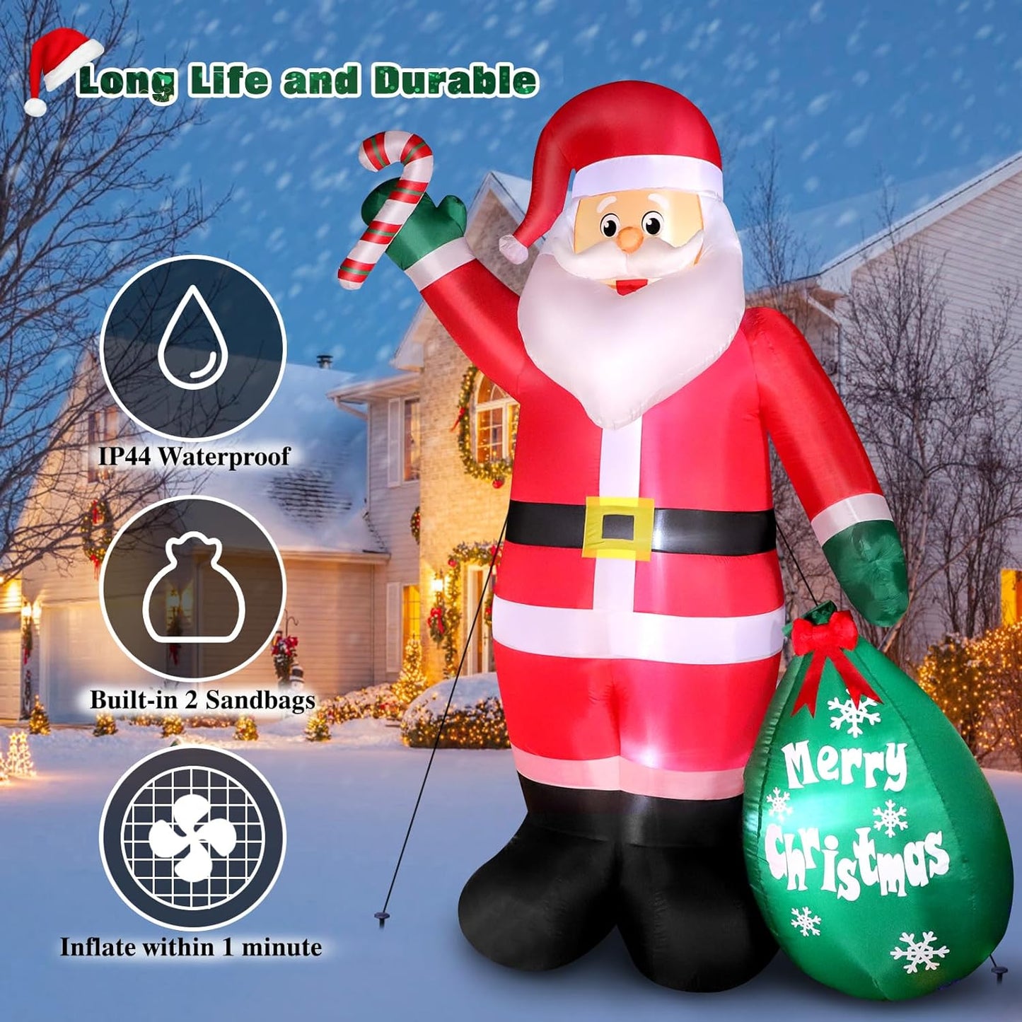 8 FT Christmas Inflatable Santa Claus with Candy and Big Gift Bag
