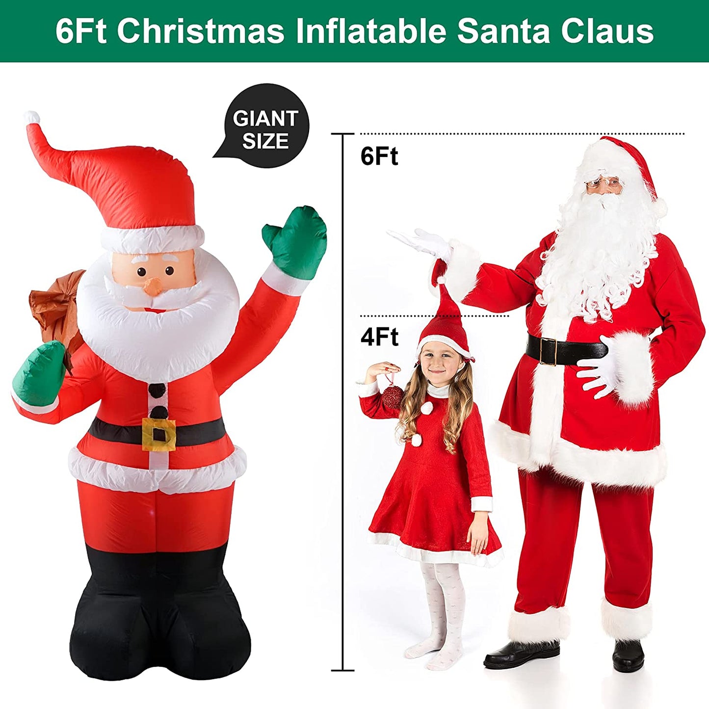 "6FT Inflatable Santa with Gifts – LED Lit Christmas Yard Decoration for Holidays & Parties"
