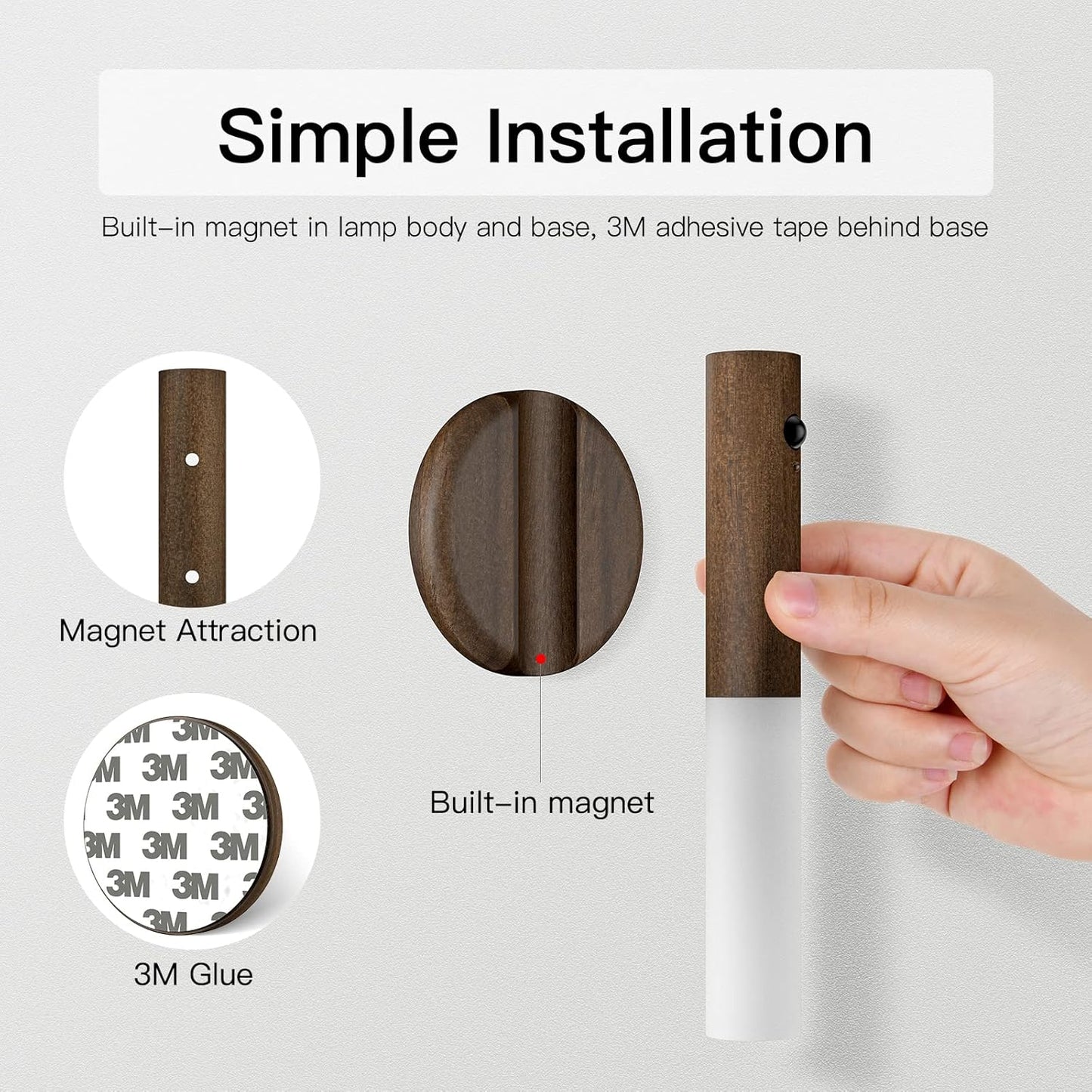 Motion Sensor LED Night Light – Magnetic Wooden Wall Sconce