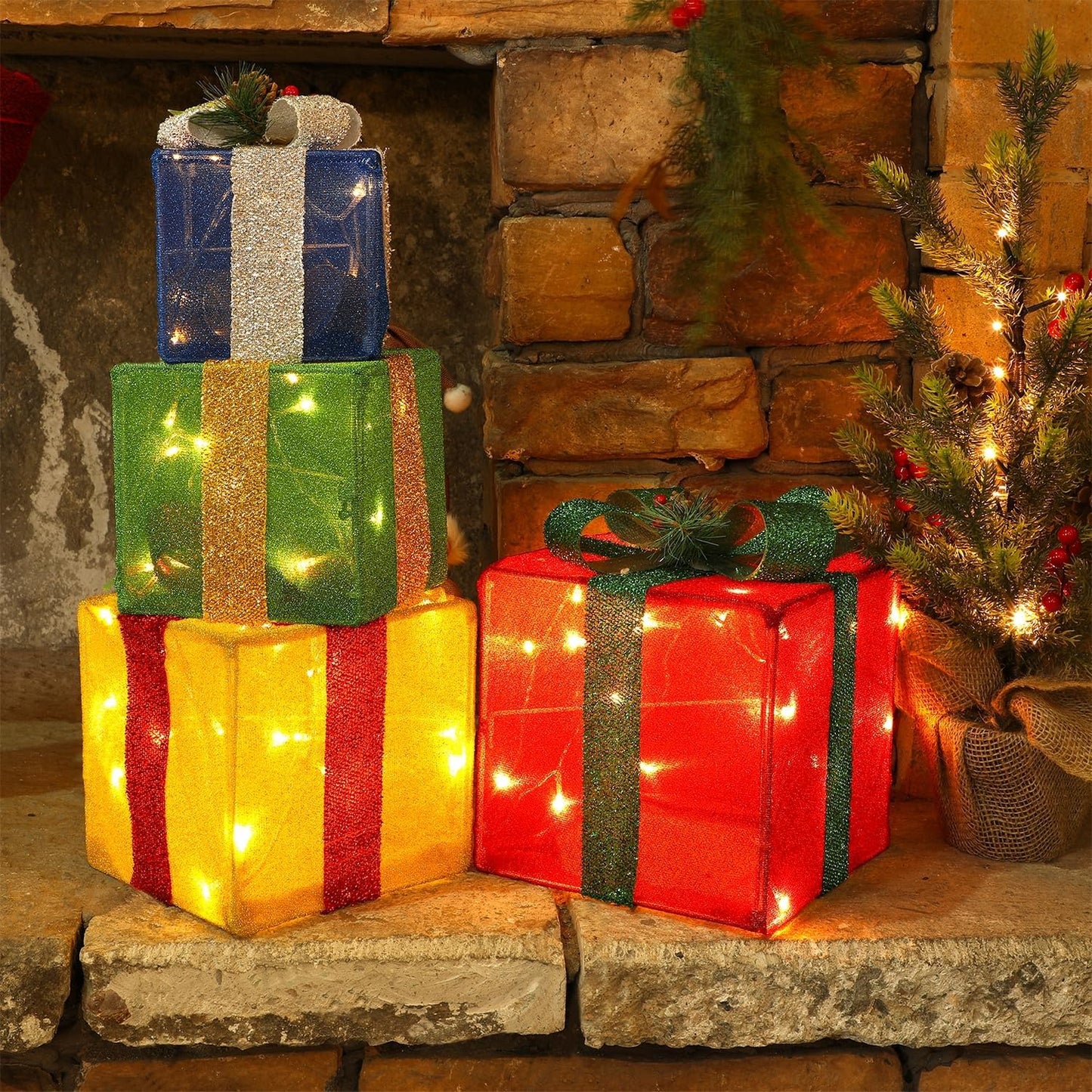 Lighted Christmas Gift Boxes Set of 4