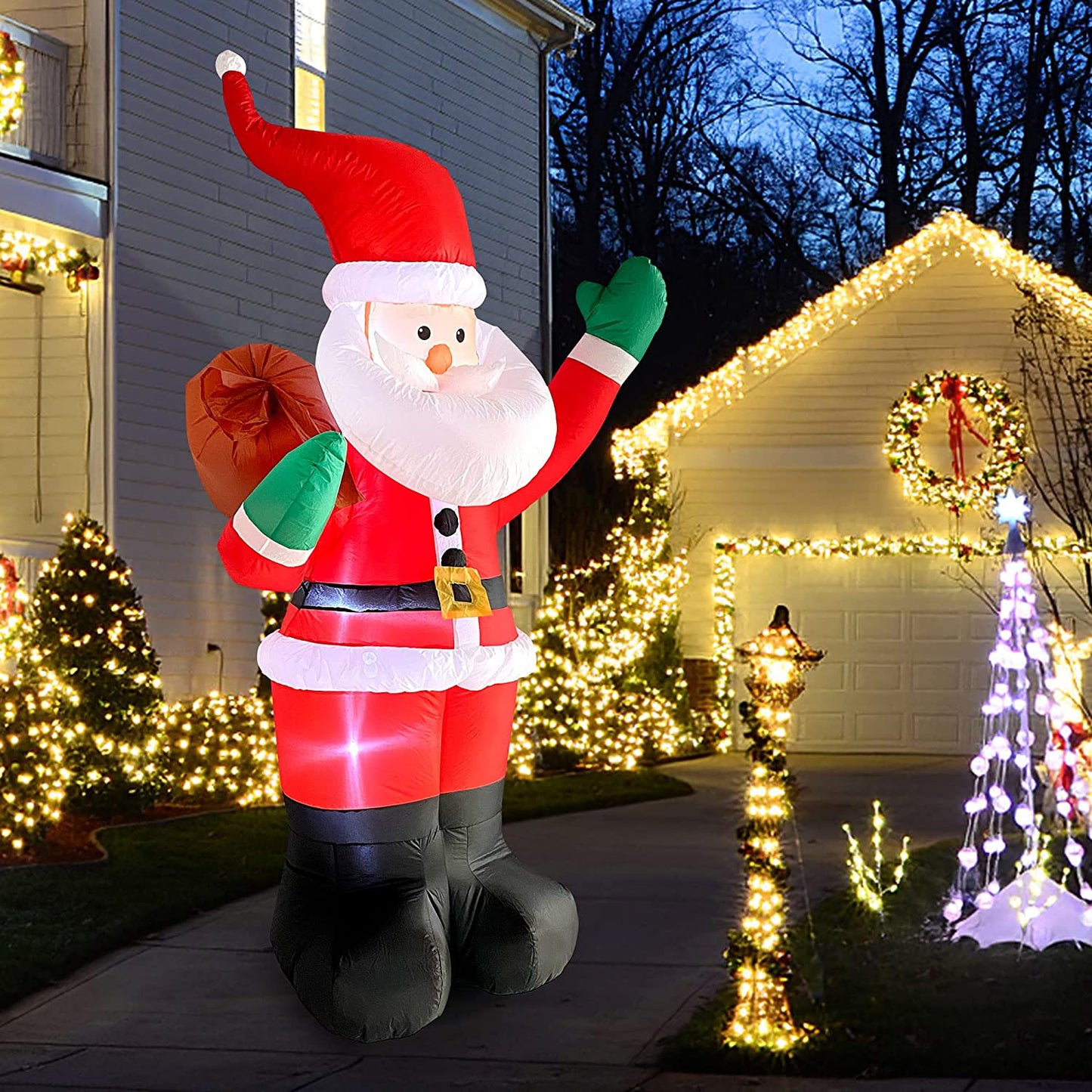 "6FT Inflatable Santa with Gifts – LED Lit Christmas Yard Decoration for Holidays & Parties"