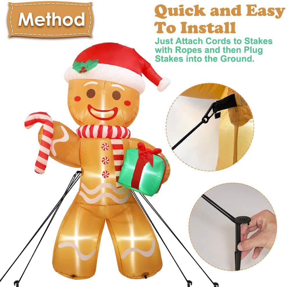 "8FT Gingerbread Man Inflatable with LED Lights β Perfect Christmas Yard Decoration"