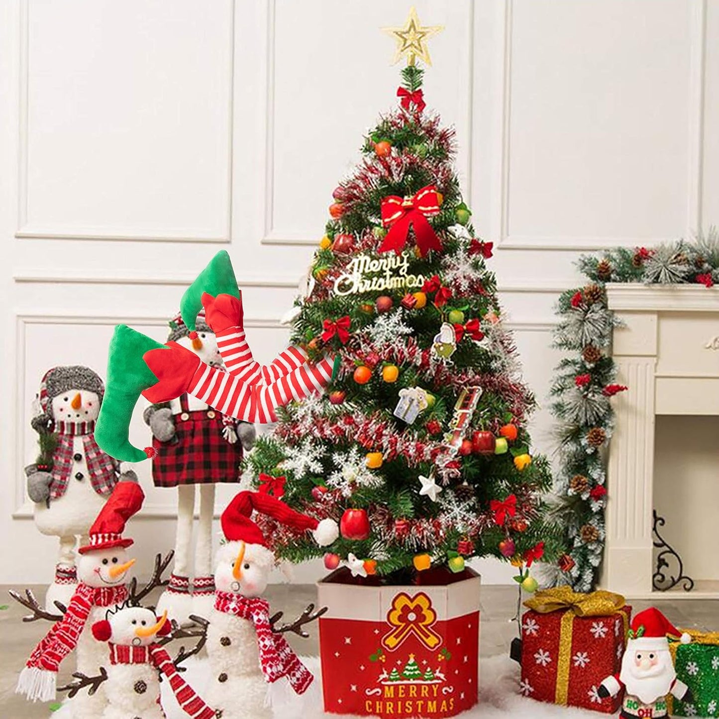23β Christmas Elf Stuffed Legs Stuck Tree Topper Decorations