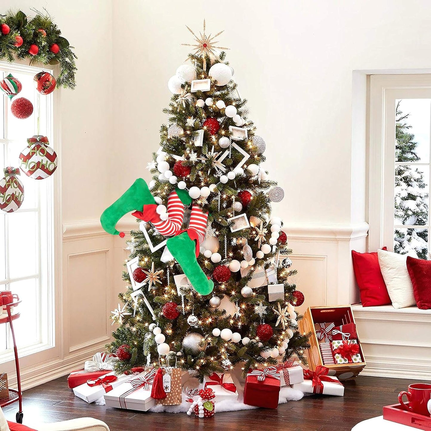 23β Christmas Elf Stuffed Legs Stuck Tree Topper Decorations