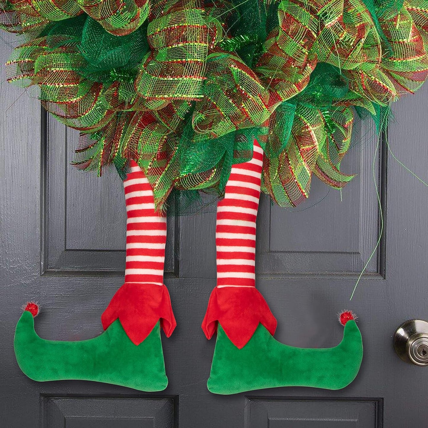 23β Christmas Elf Stuffed Legs Stuck Tree Topper Decorations