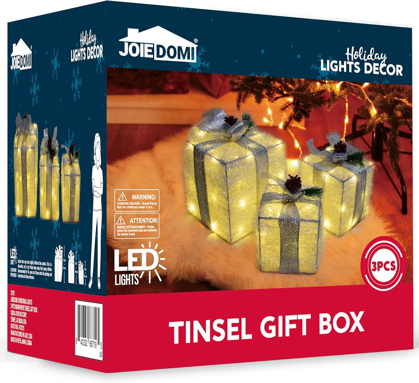 60 LED Christmas Gift Boxes Set of 3