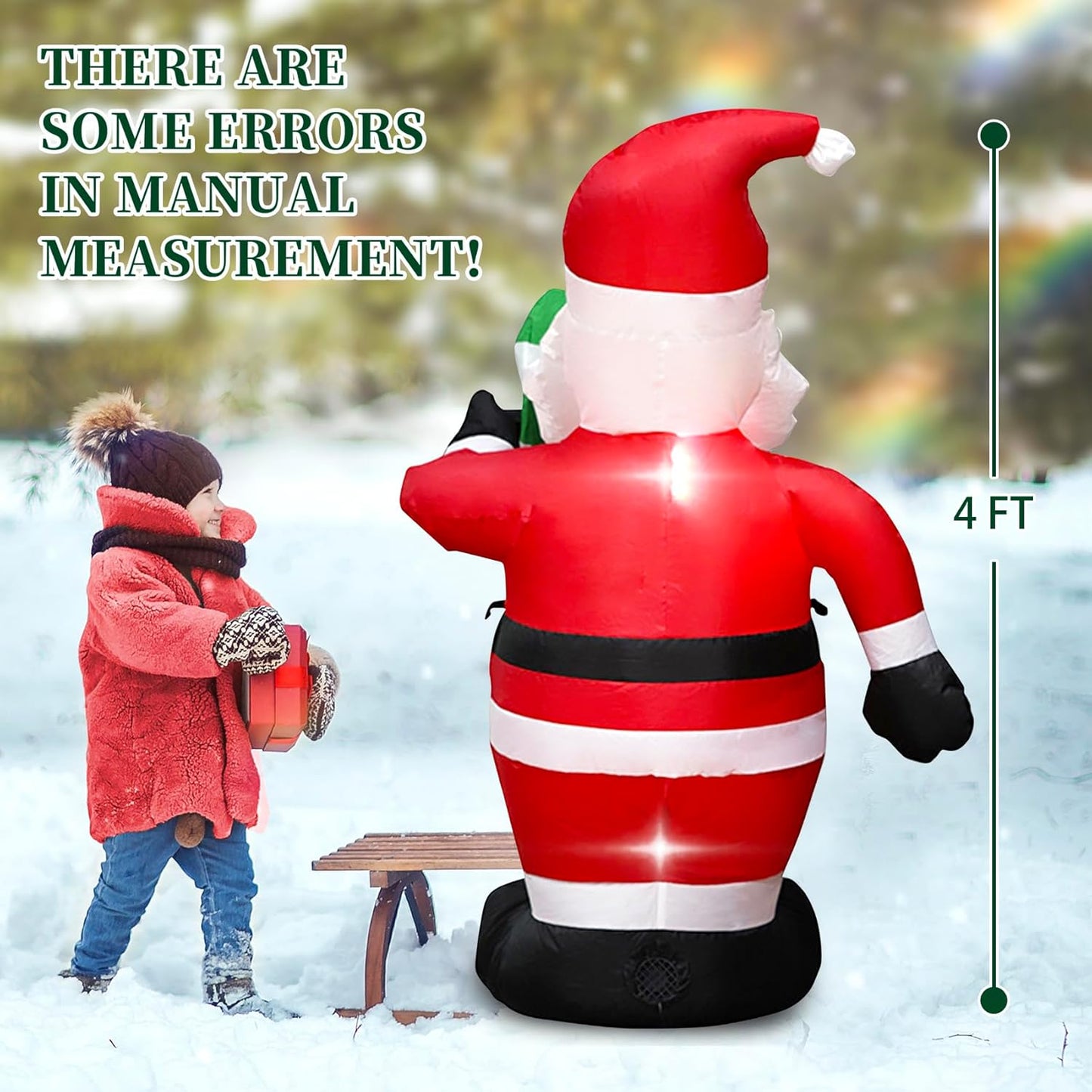 4FT Cute Christmas Inflatable Santa Claus with Build-In LED Lights