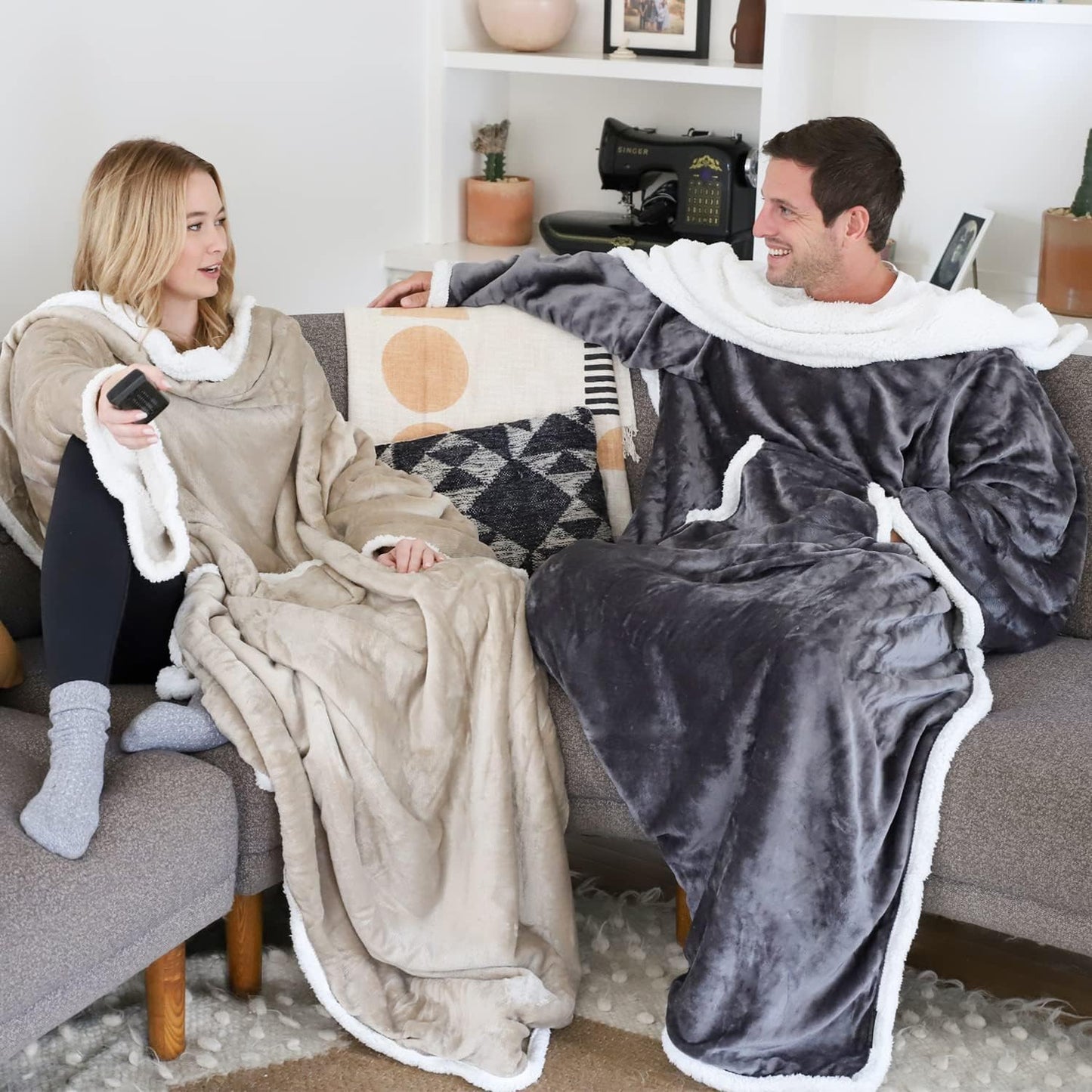 Sherpa Wearable Blanket with Sleeves Arms for Women and Men