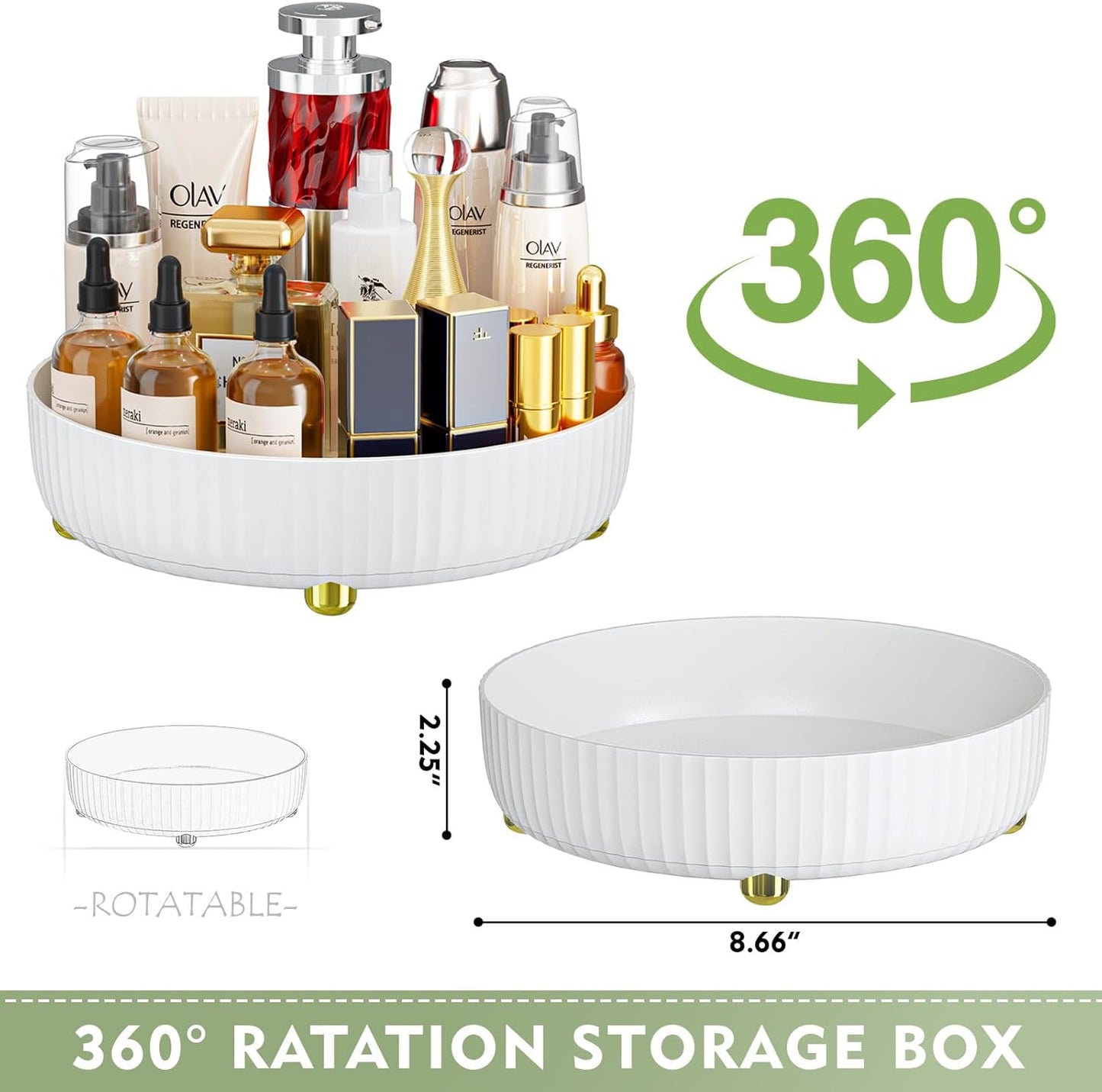 Rotating Makeup Organizer Tray White