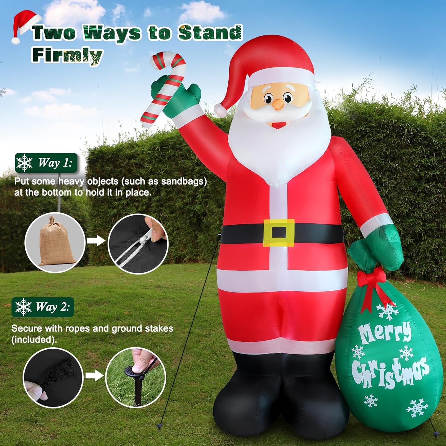 8 FT Christmas Inflatable Santa Claus with Candy and Big Gift Bag