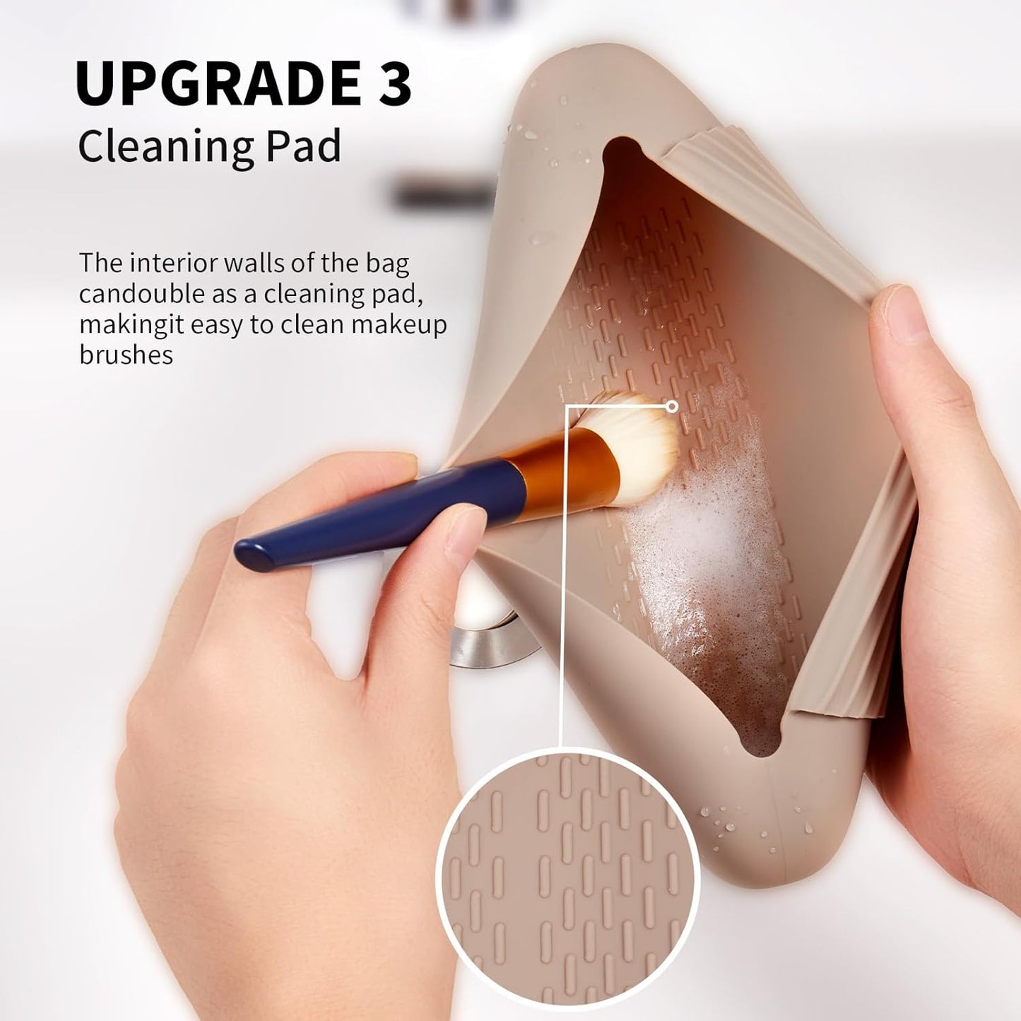 Silicone Makeup Brush Holder Travel Cosmetic Bag Walnut