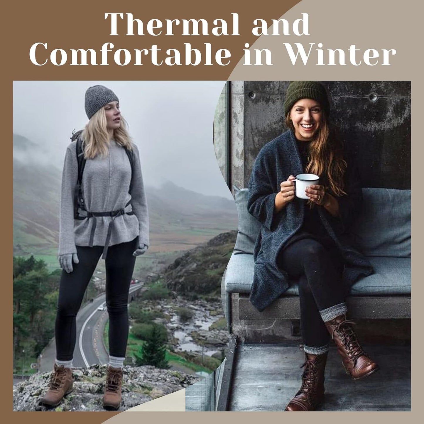 Fleece Lined Leggings Women - Thick Soft High Waisted Black Tummy Control Thermal Warm Velvet Pants for Cold Winter