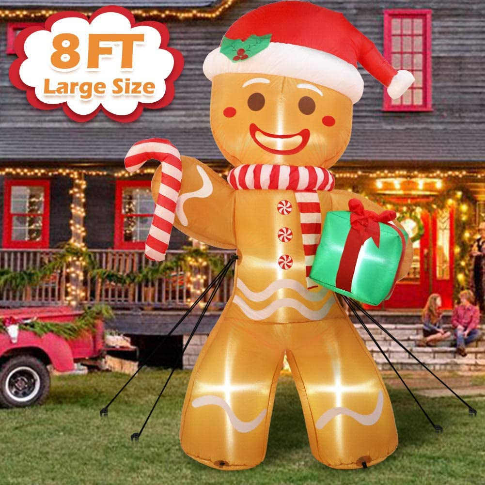 "8FT Gingerbread Man Inflatable with LED Lights β Perfect Christmas Yard Decoration"