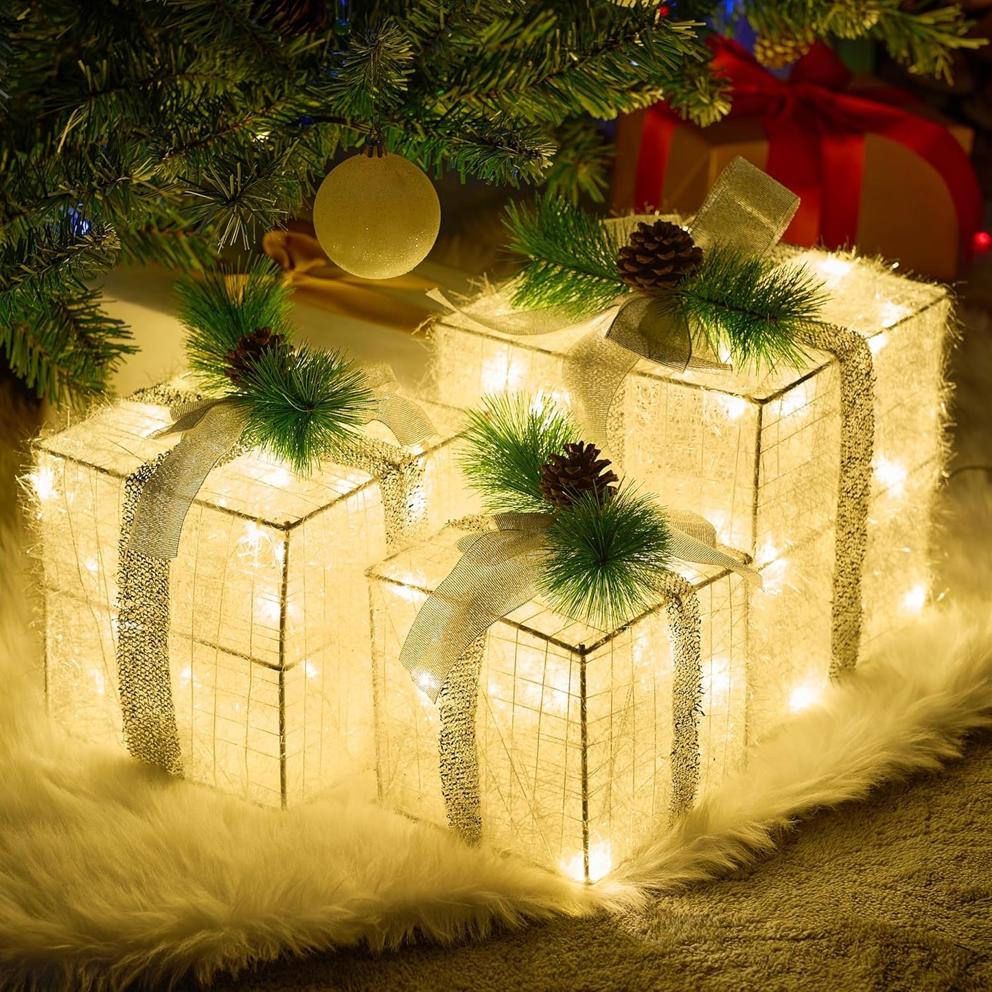 60 LED Christmas Gift Boxes Set of 3