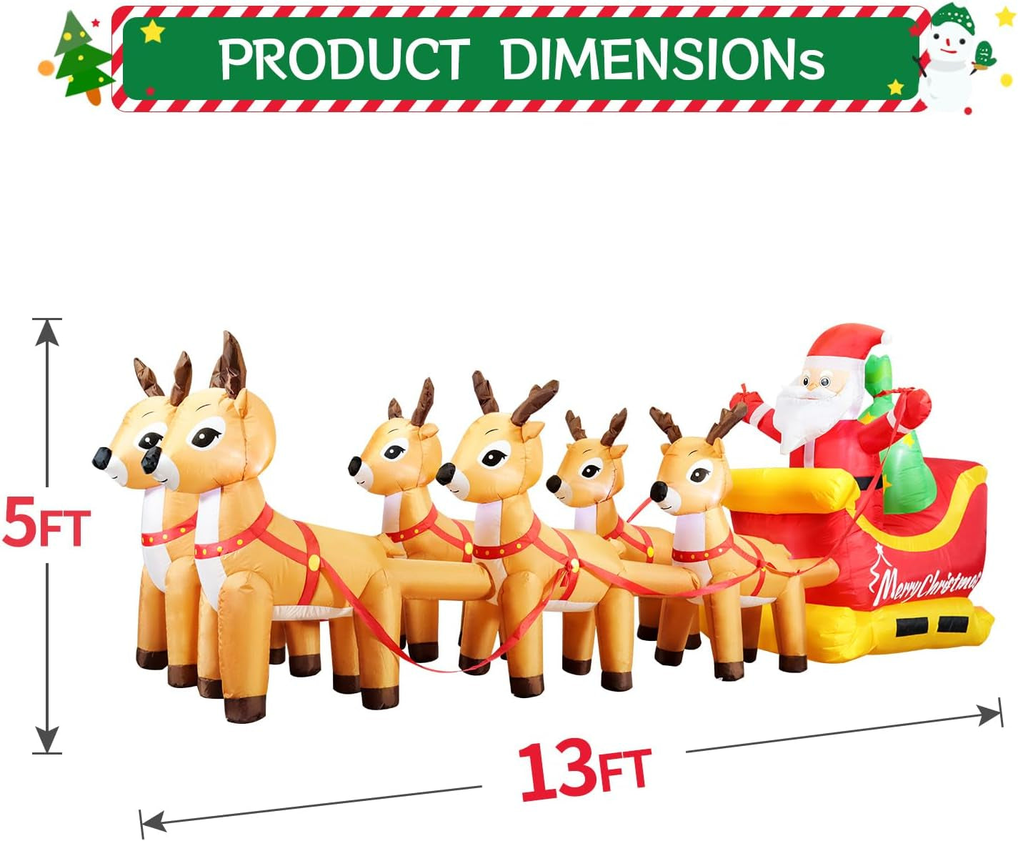 13 FT Huge Christmas Inflatable Santa Claus on Sleigh with Six Reindeers