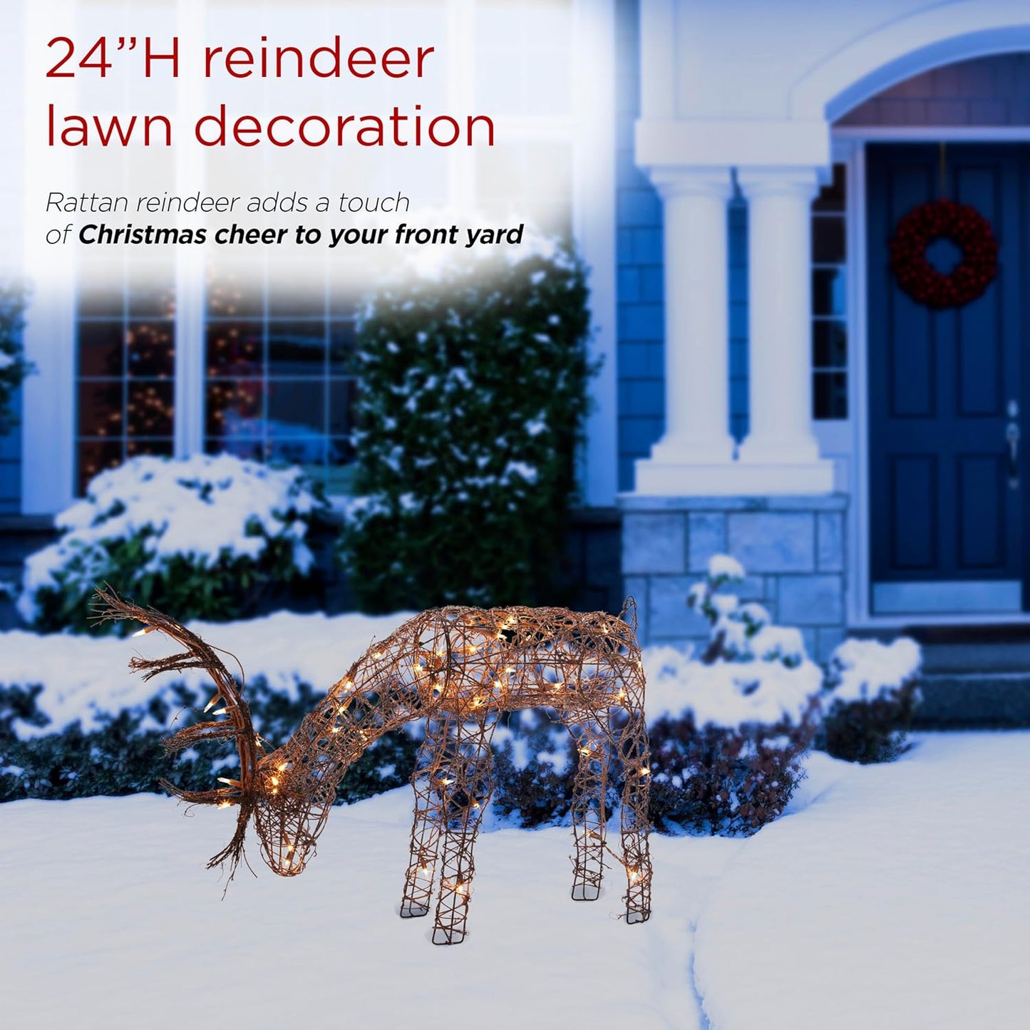 24" Outdoor Rattan Grazing Reindeer with Twinkling White Lights! π¦β¨