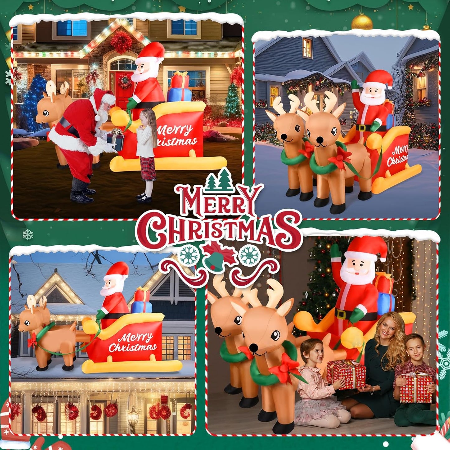 7FT Inflatable Santa Sleigh with Reindeer & LED Lights