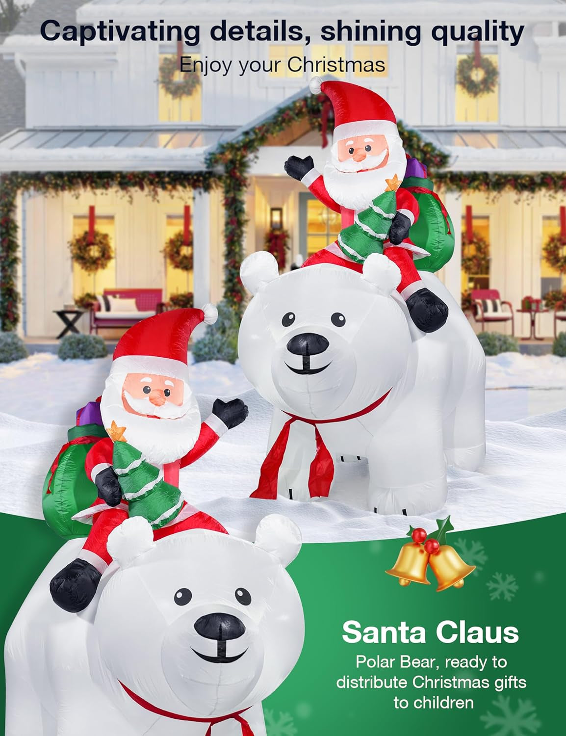 "6FT Santa on Polar Bear Inflatable with LED Lights β Perfect Christmas Yard Decoration"