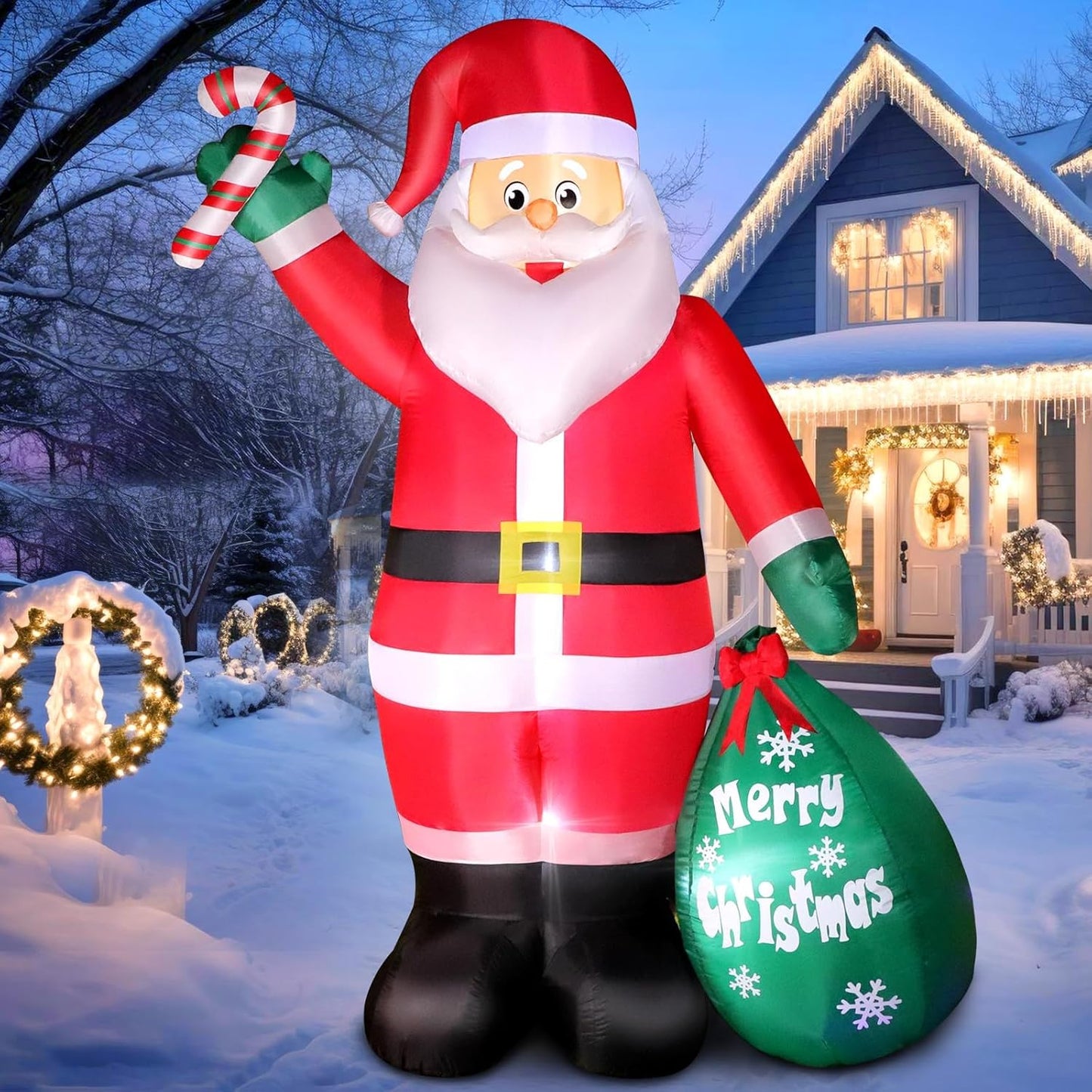 8 FT Christmas Inflatable Santa Claus with Candy and Big Gift Bag